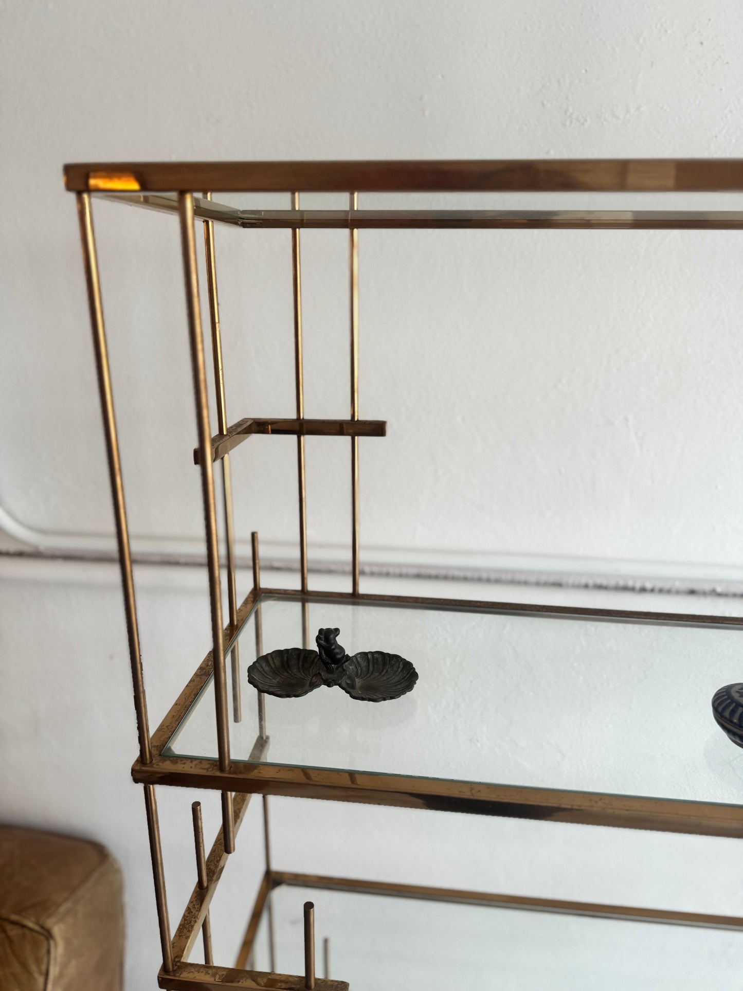 Vintage brass and glass display/etagere