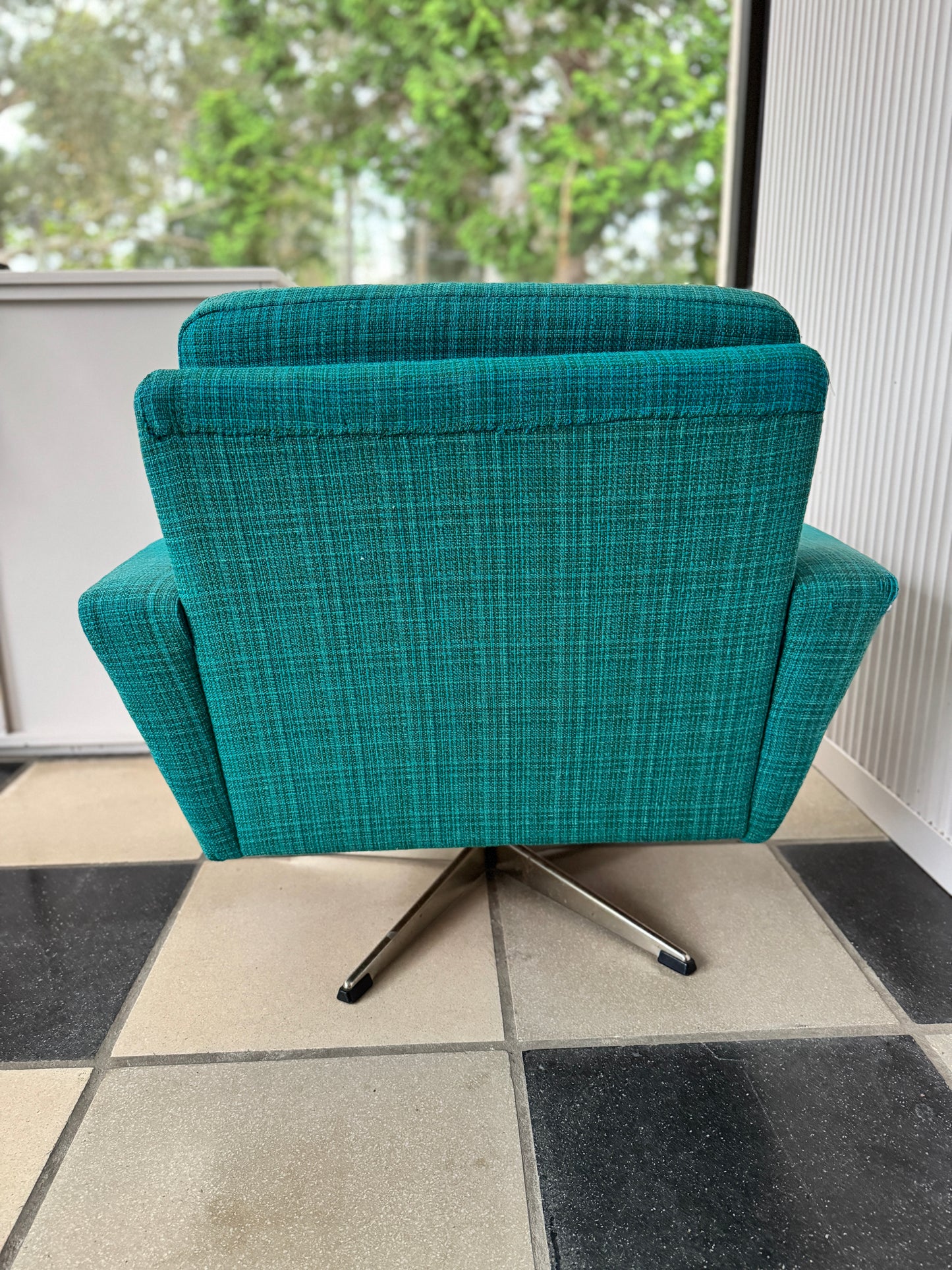 Mid Century Swedish turquoise swivel armchair, 1960