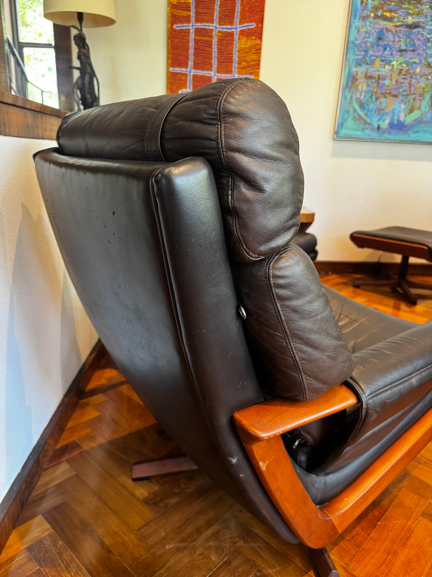 Pair of Early Tessa Lounge Chairs with Matching Footstool