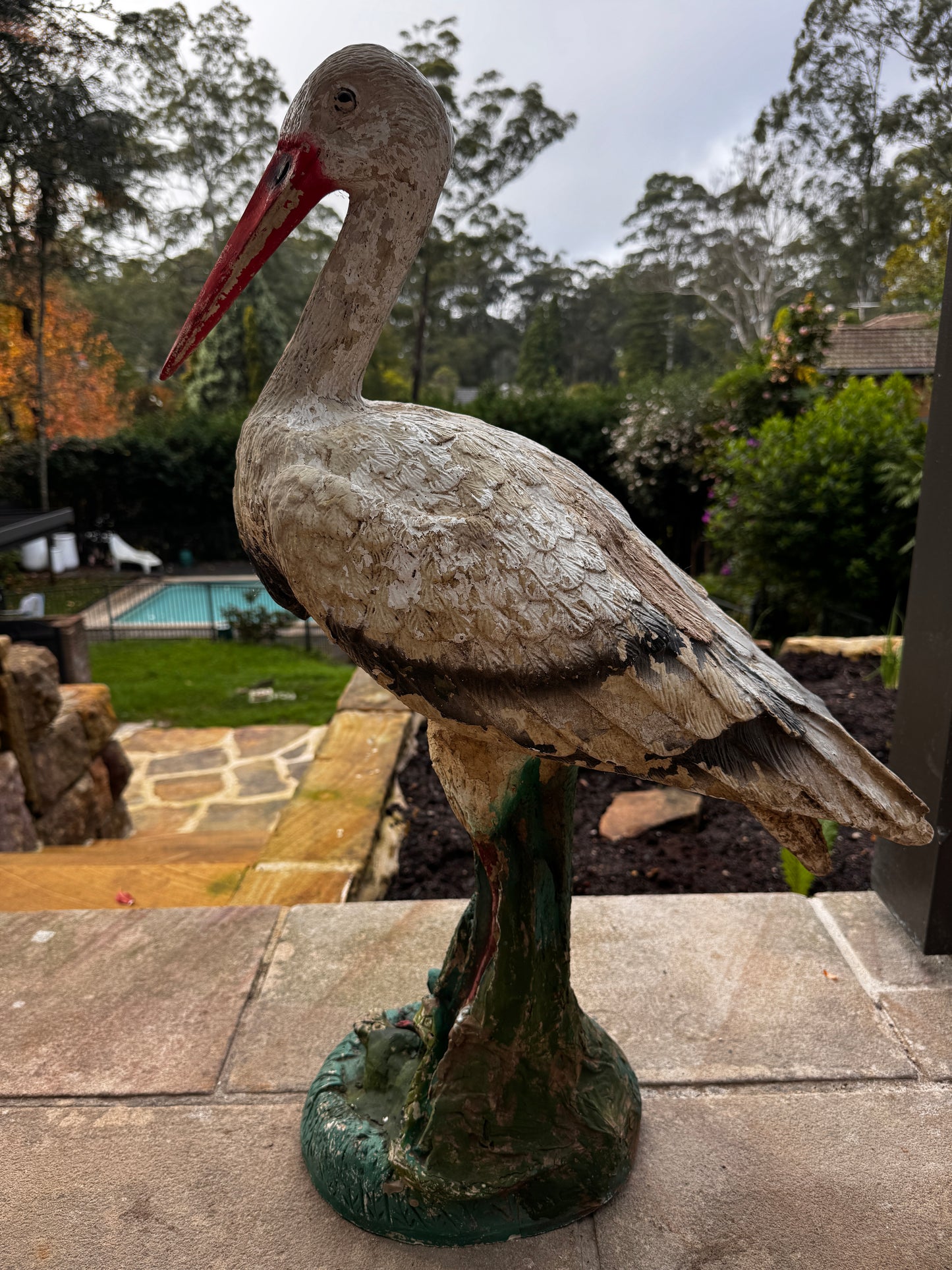 Vintage Composite Stork Sculpture – 78 cm