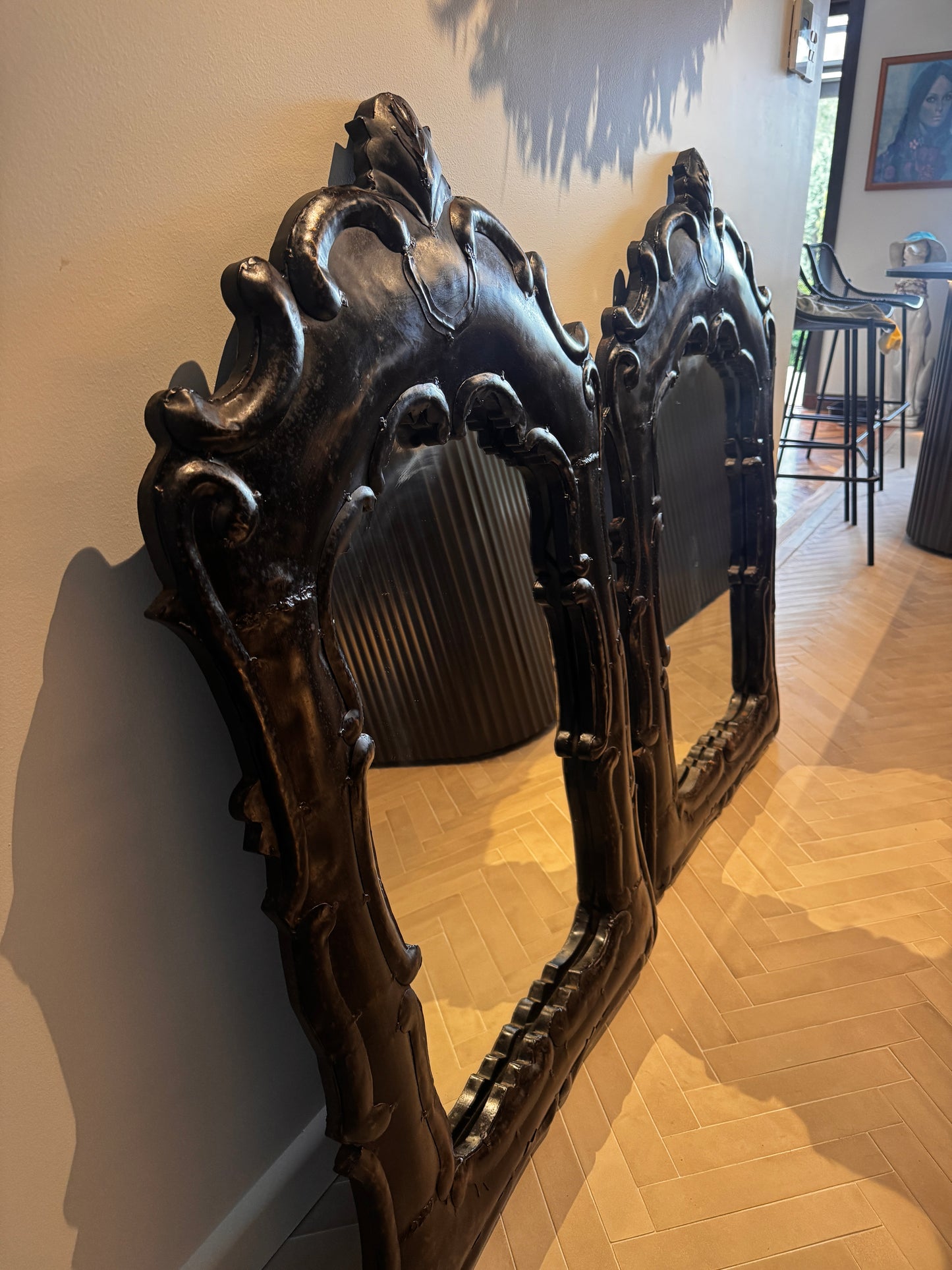 Vintage Sculptural Metal Wall Mirror