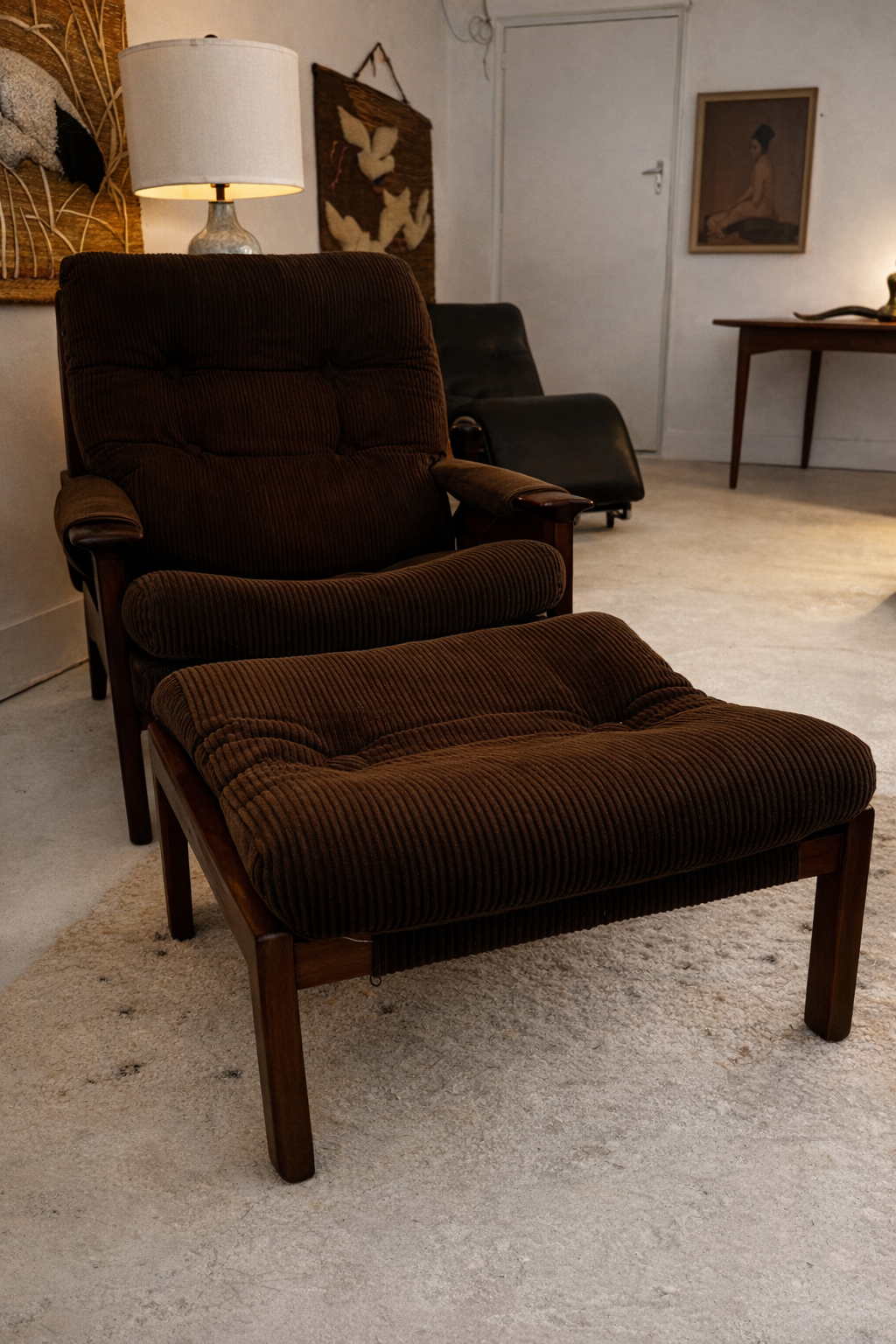 Tessa T21 Armchair & Matching Footstool in Brown Corduroy