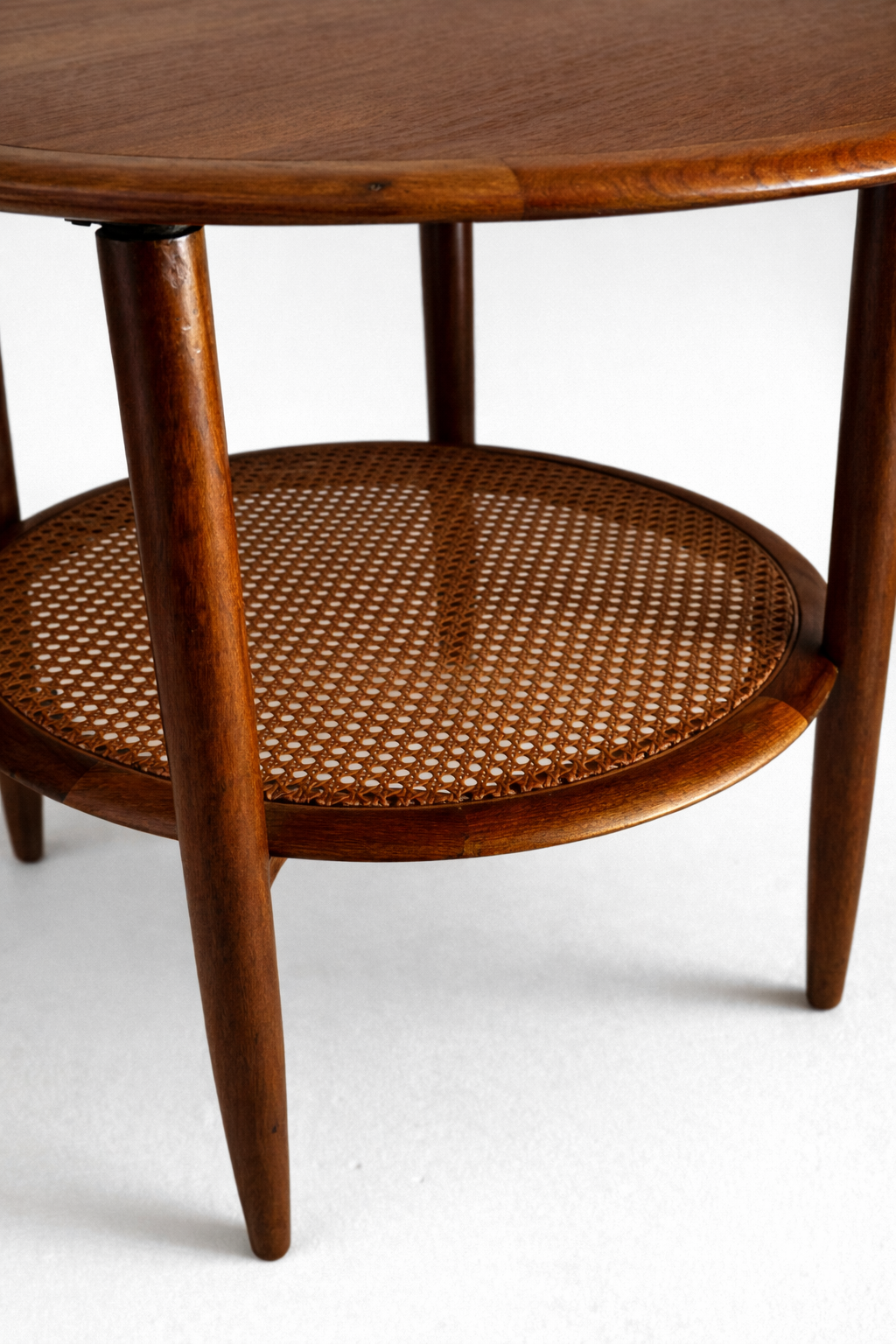 T.H. Brown Occasional Table with Rattan Shelf (1960s)