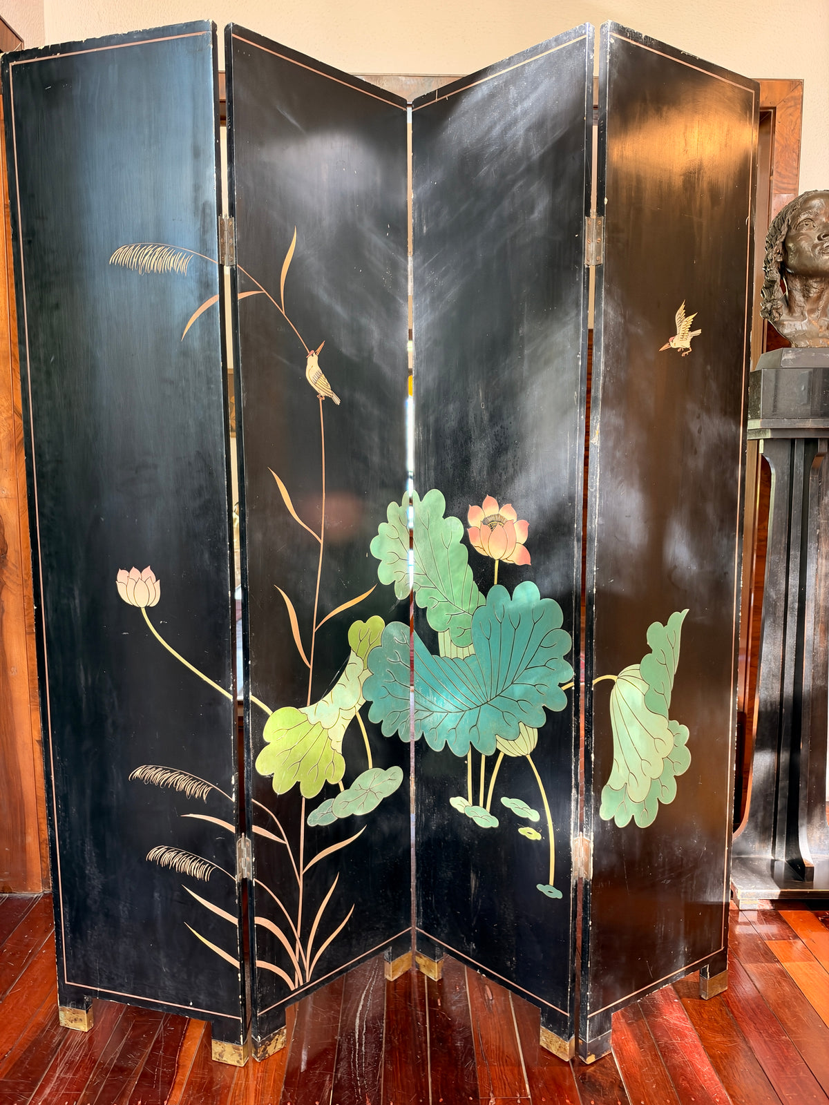 1950s Chinese Four-Panel Folding Screen