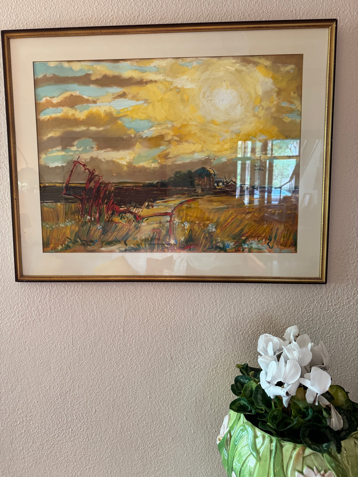 Large original oil on paper - Farming Landscape. Signed