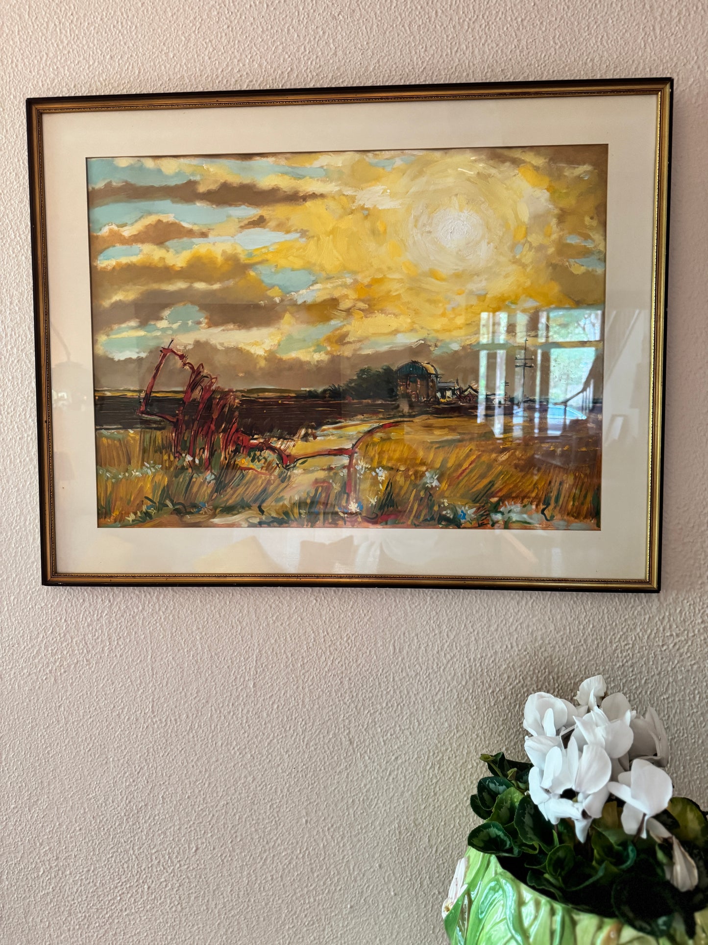 Large original oil on paper - Farming Landscape. Signed