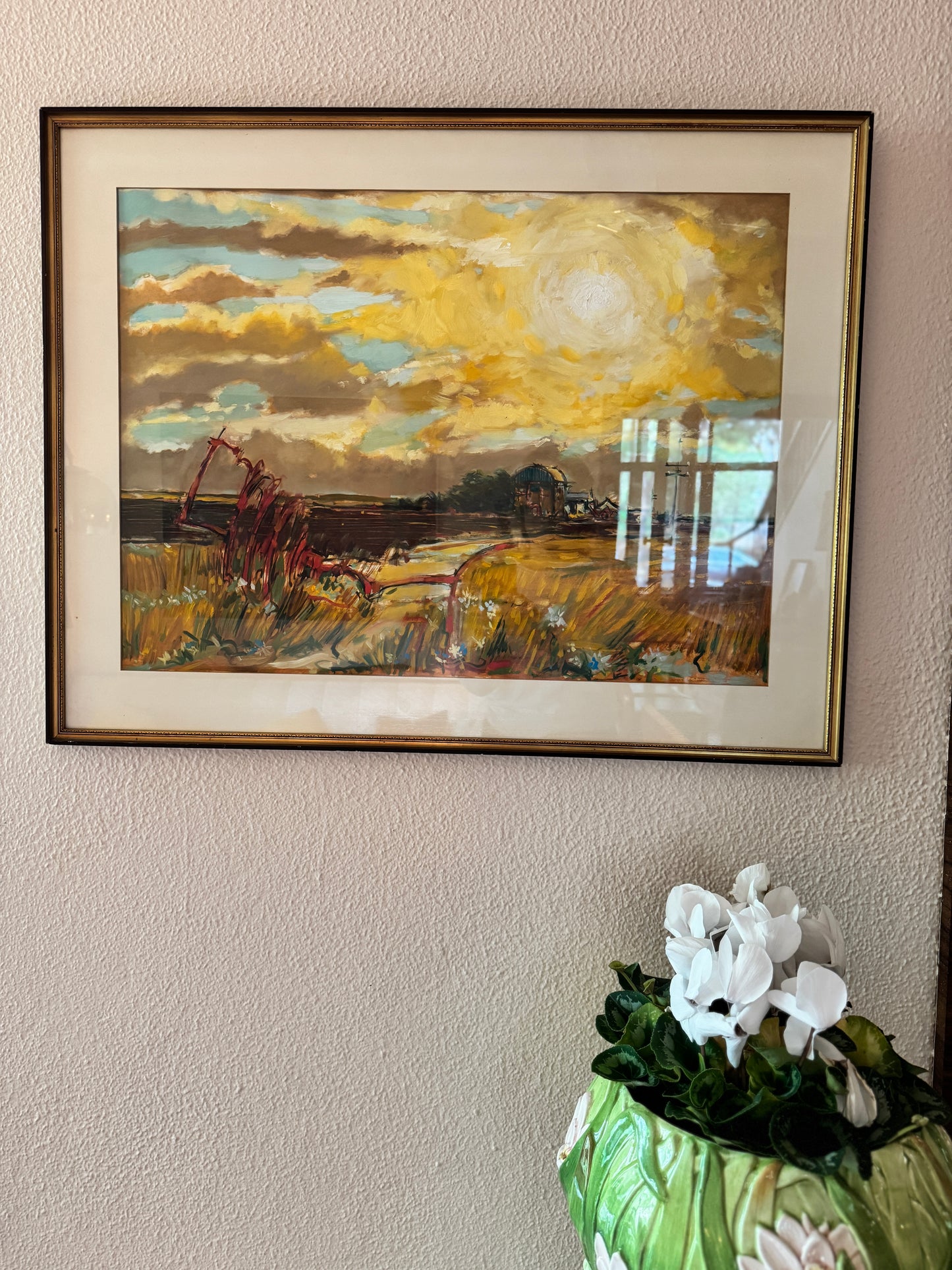 Large original oil on paper - Farming Landscape. Signed