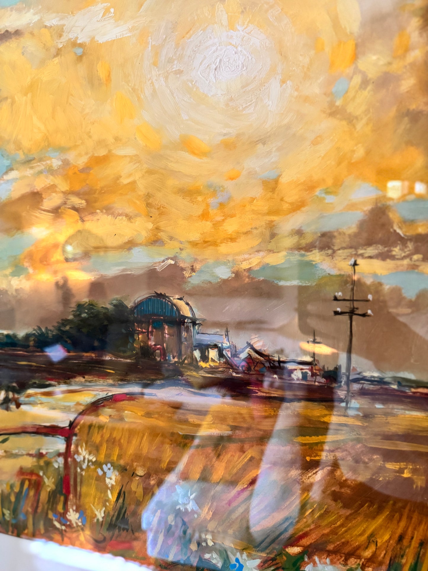 Large original oil on paper - Farming Landscape. Signed