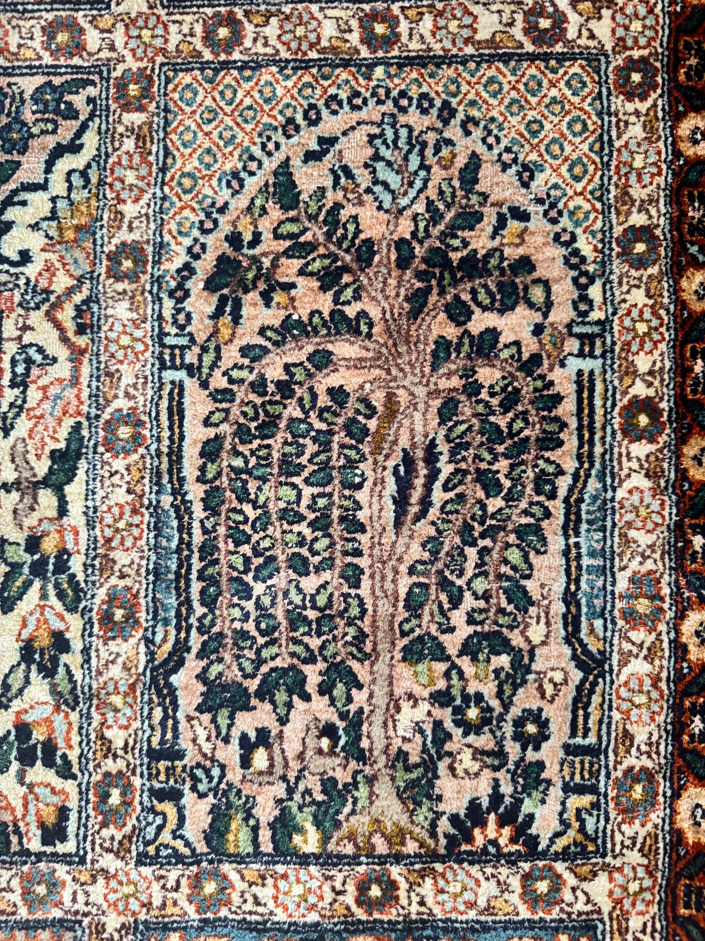 Vintage Tree of Life silk Kashmiri rug