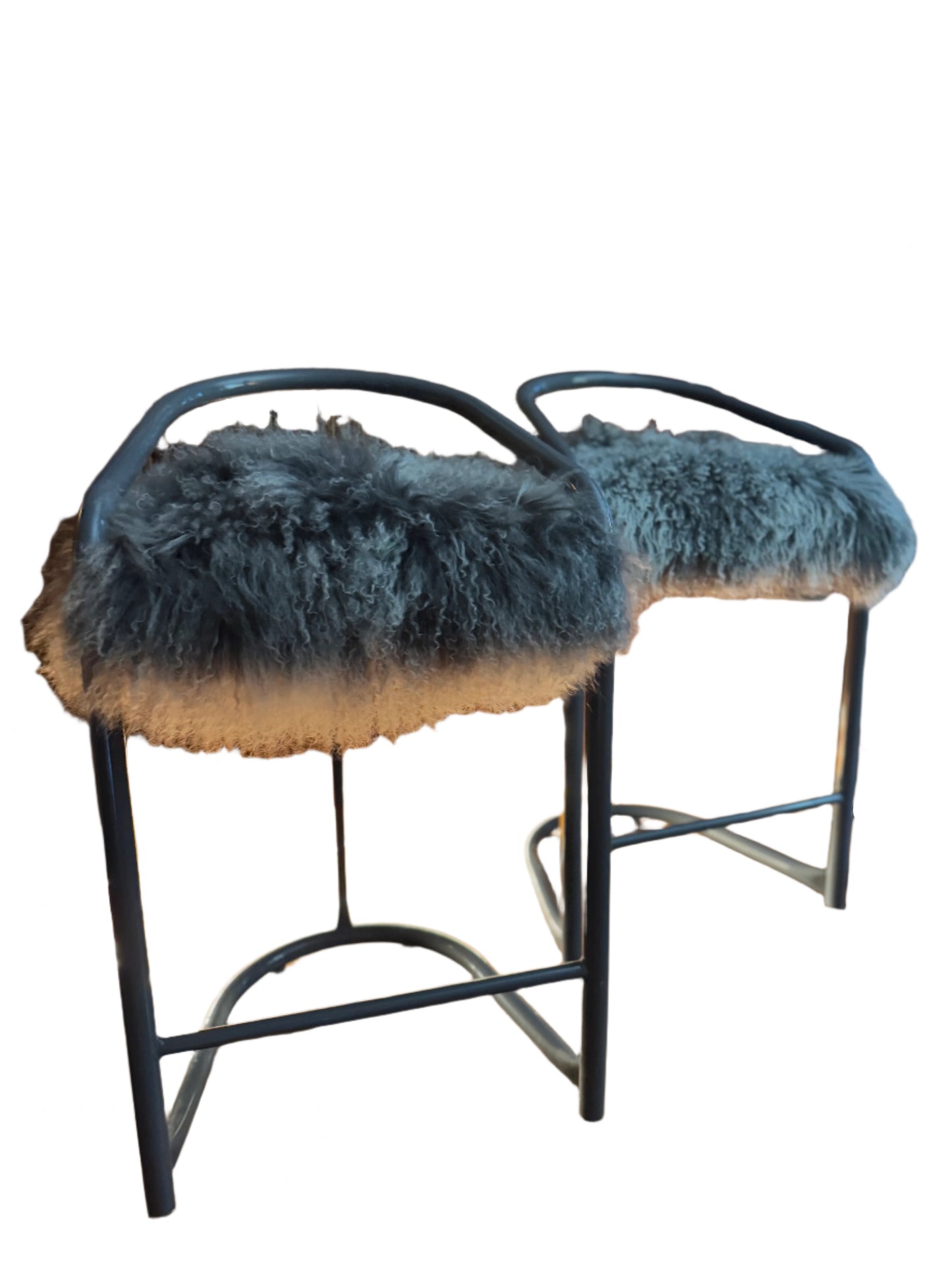 Kitchen counter stools with Mongolian sheepskin upholstered seats