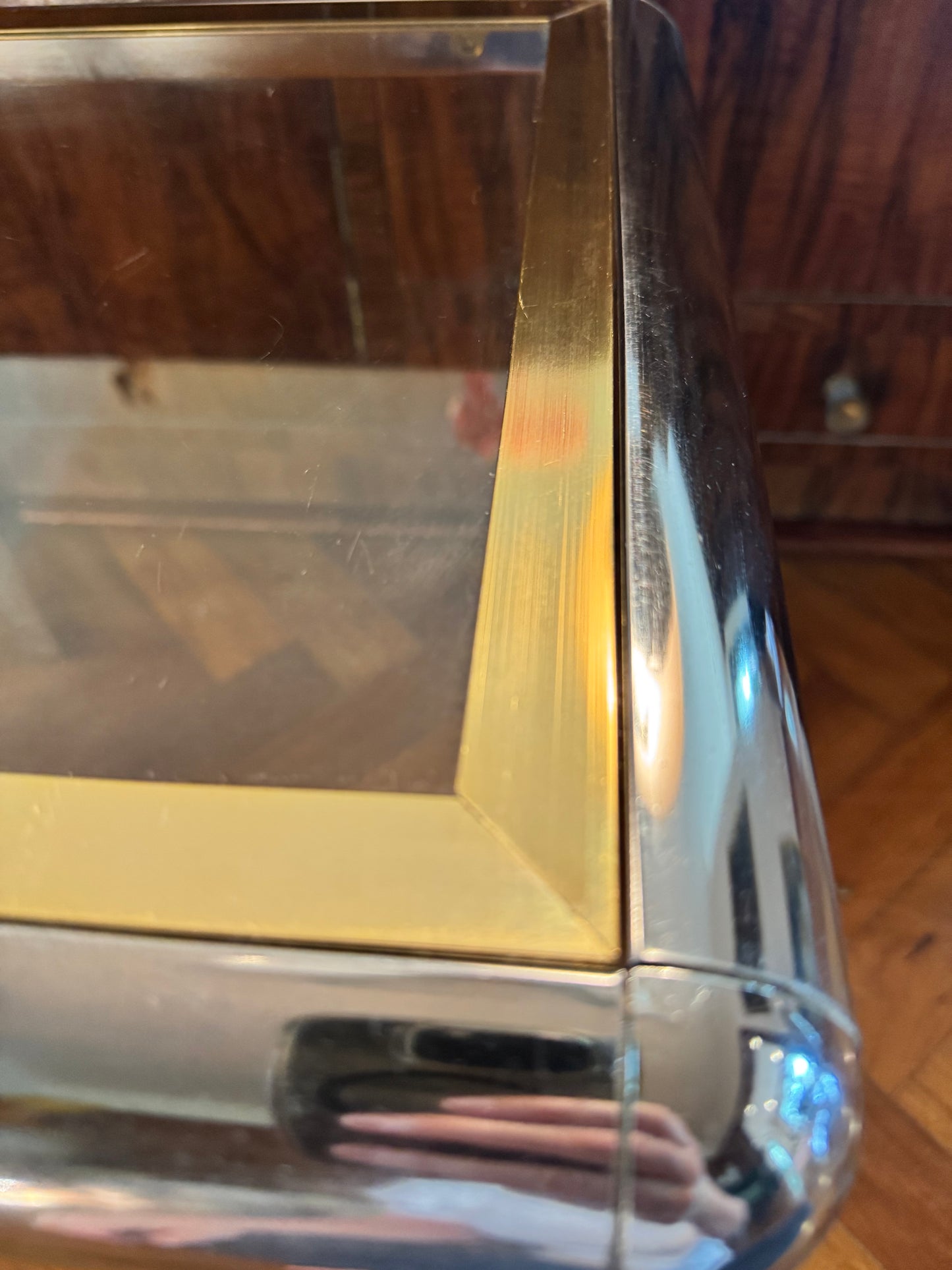 1970s chrome and brass tubular table set of 3