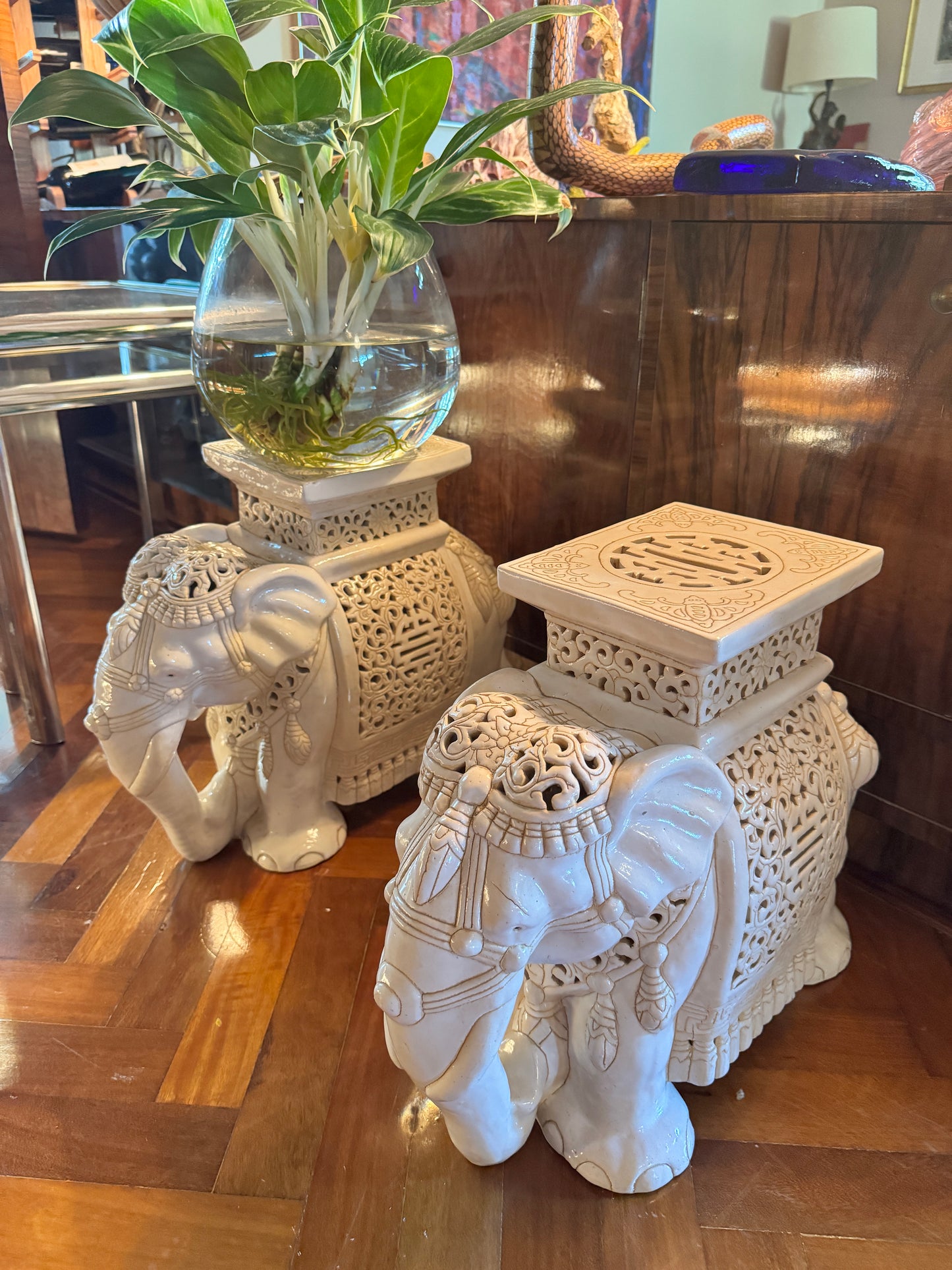 Vintage 1970s Ceramic Elephant side tables/plant stands