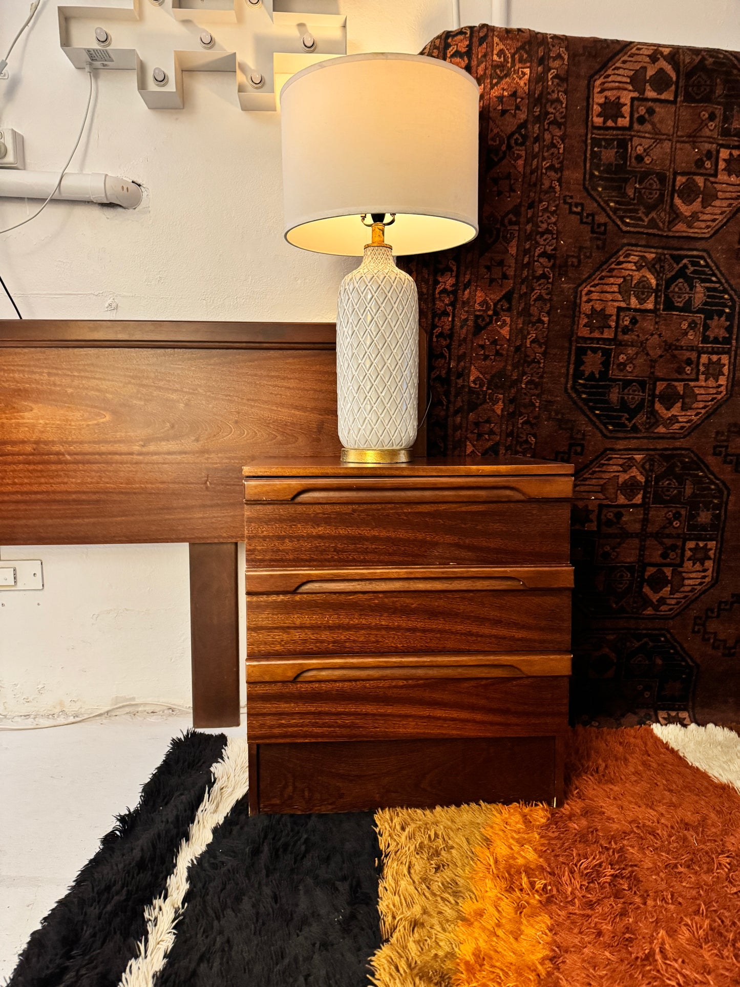 Macrob bedhead and sidetables, 1970s