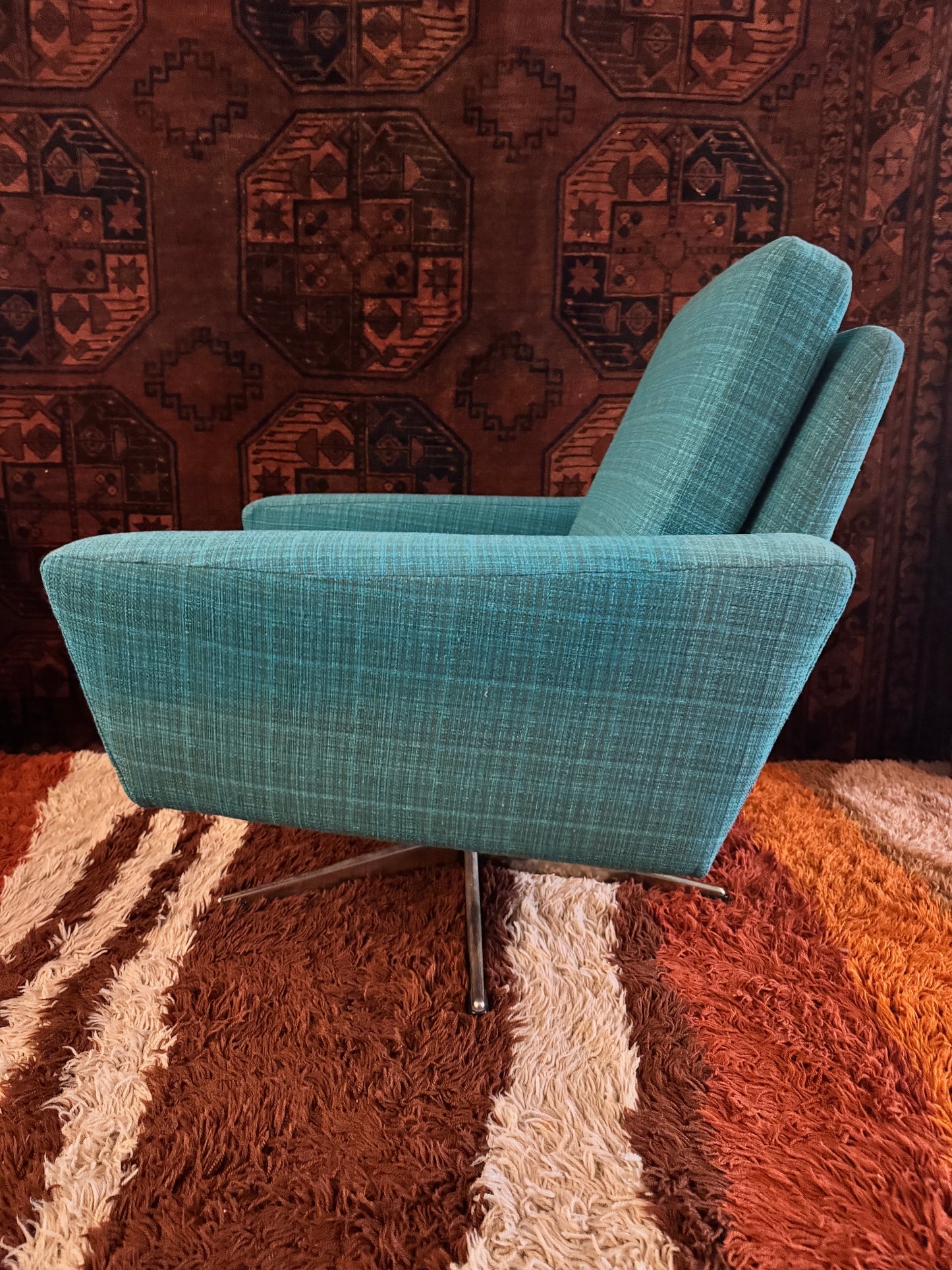 Mid Century Swedish turquoise swivel armchair, 1960