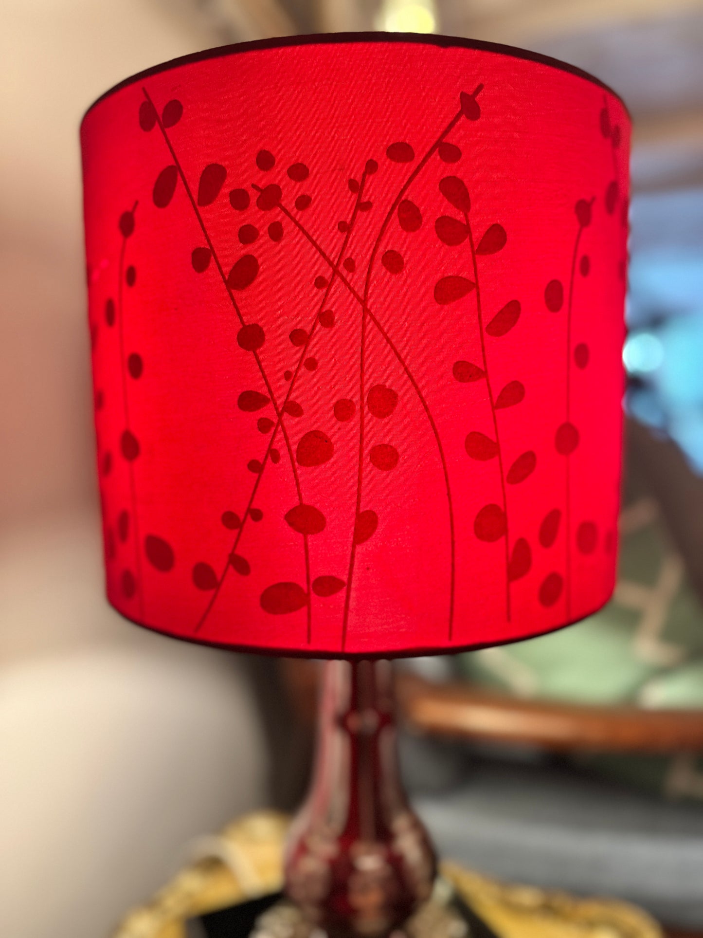 Bohemian ruby cut glass lamp with red shade