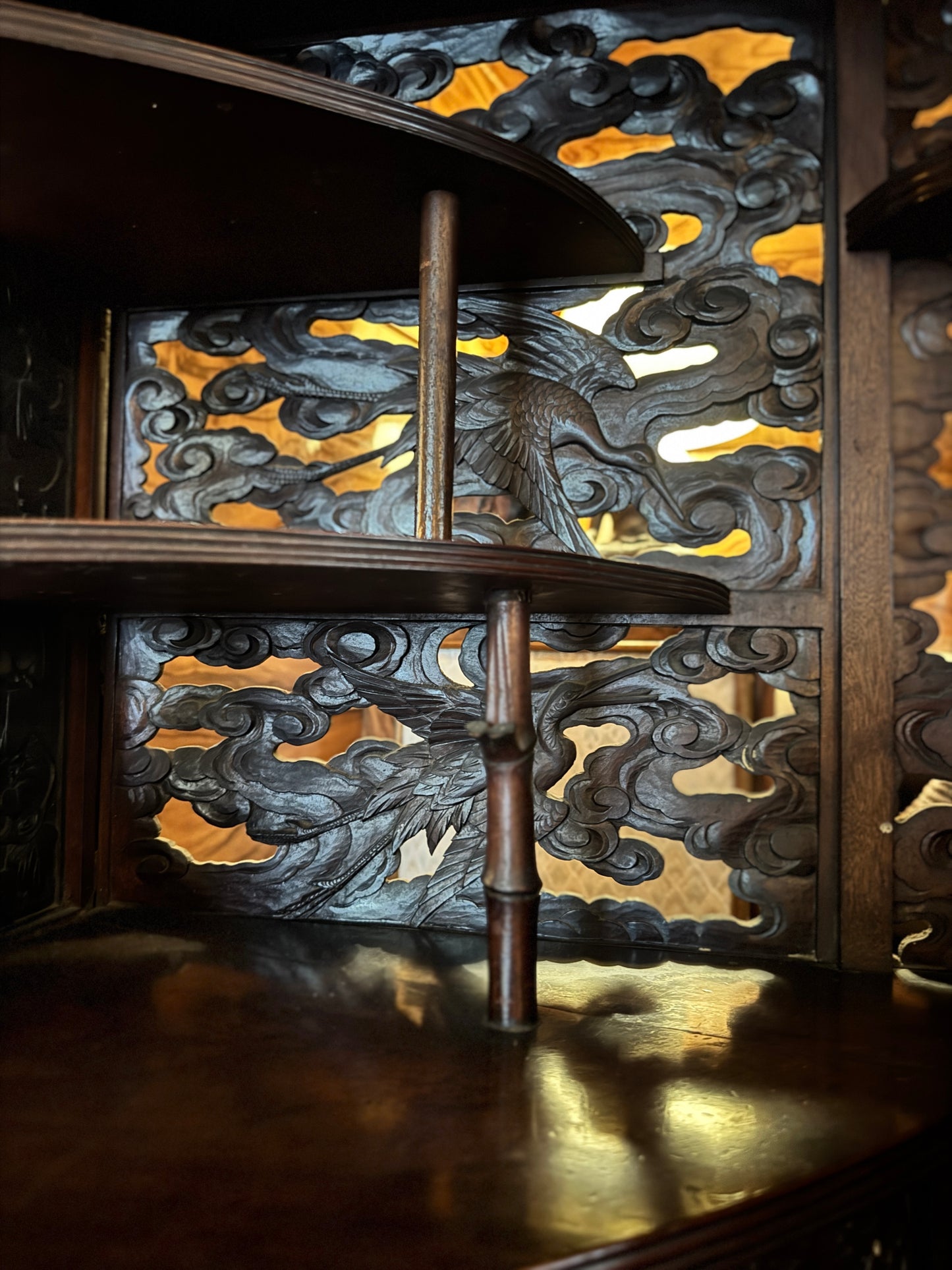 Antique Chinese Export Curio Cabinet with elaborate detailing