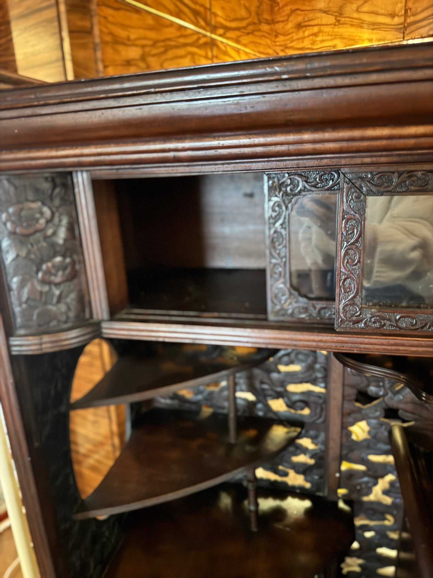 Antique Chinese Export Curio Cabinet with elaborate detailing