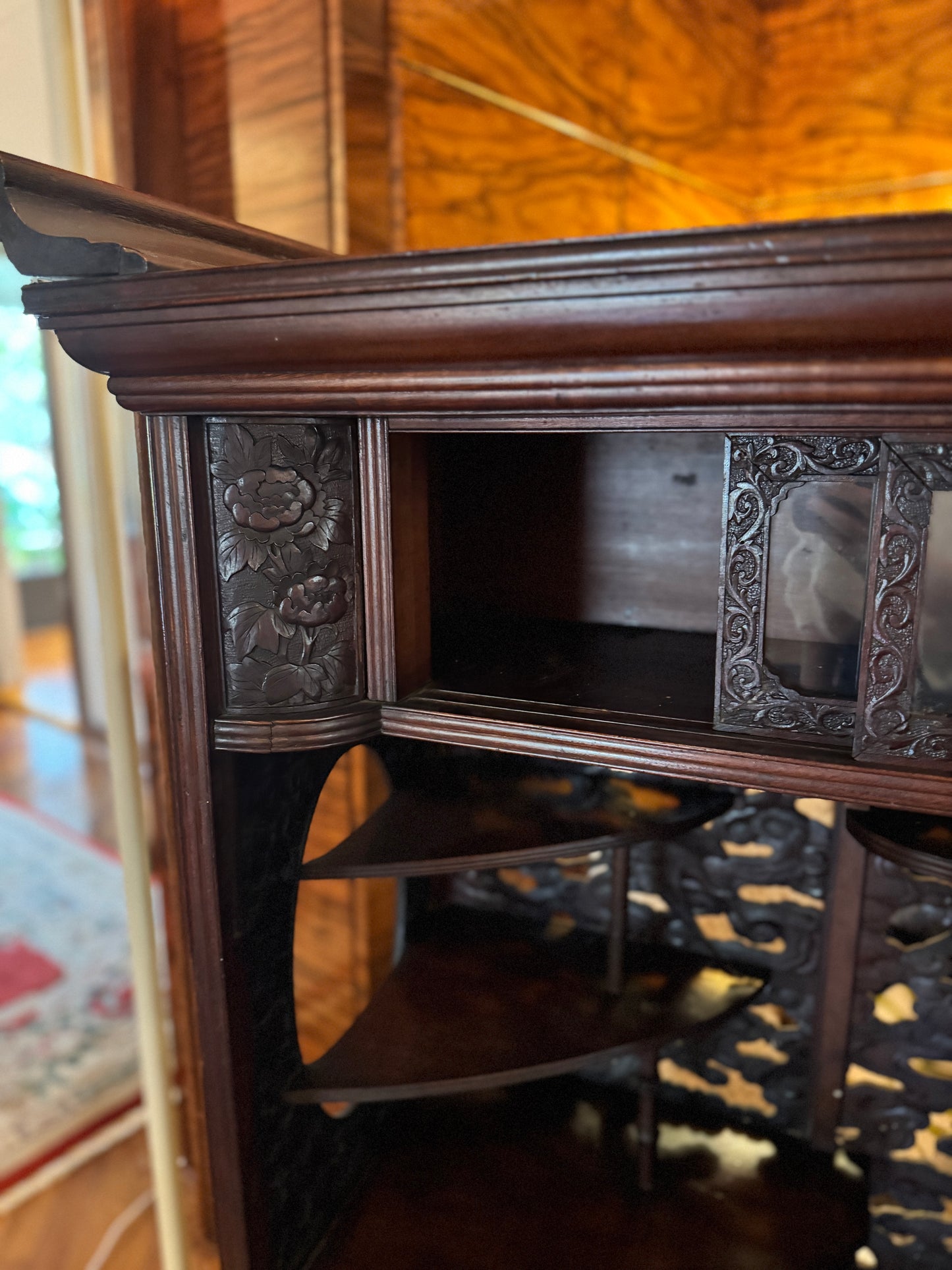 Antique Chinese Export Curio Cabinet with elaborate detailing