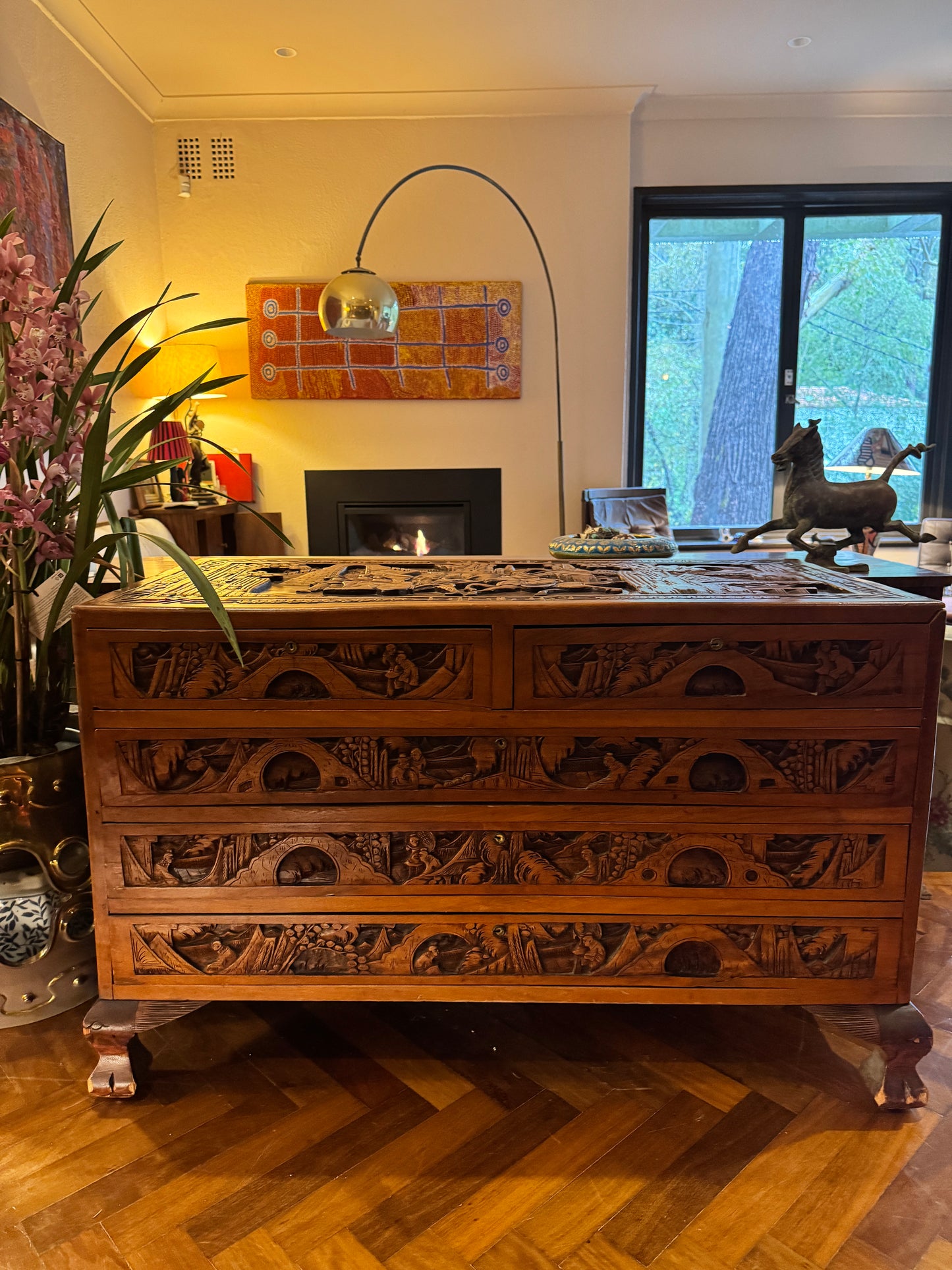 Antique Chinese Export Carved Chest of Drawers