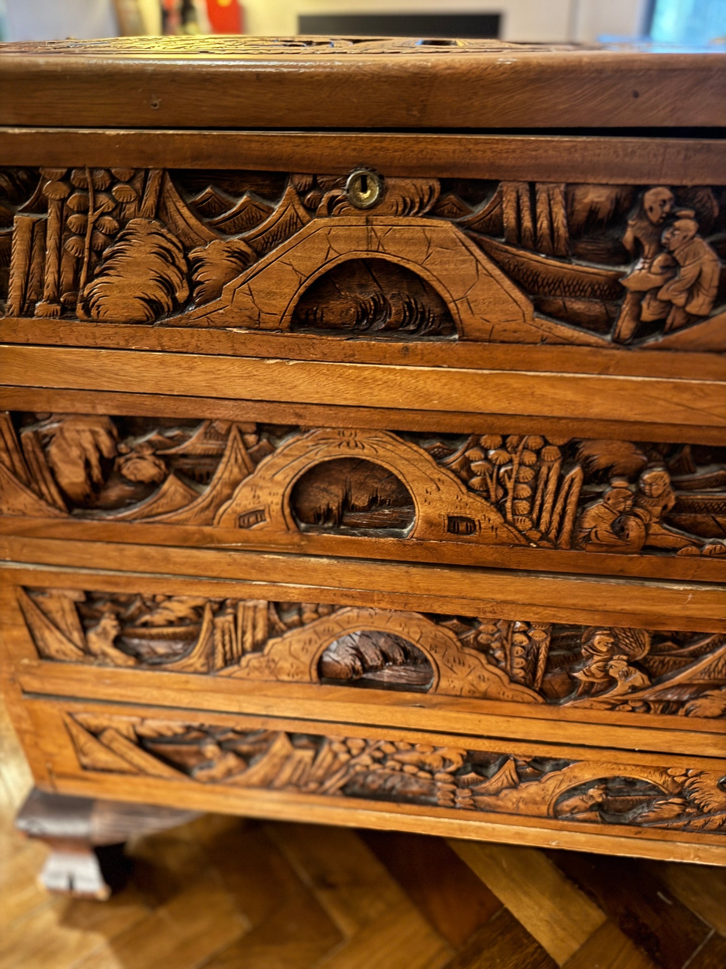 Antique Chinese Export Carved Chest of Drawers