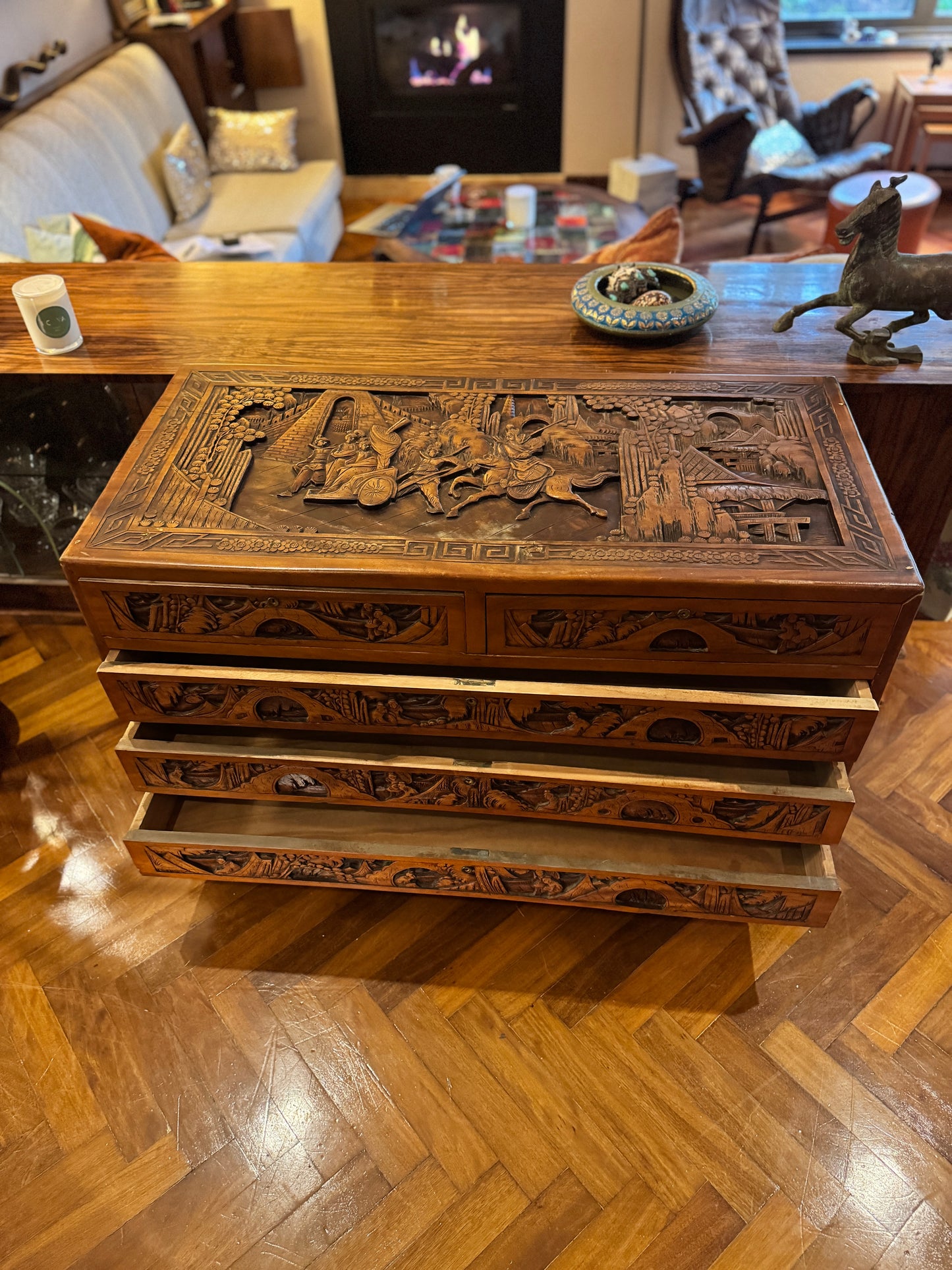 Antique Chinese Export Carved Chest of Drawers