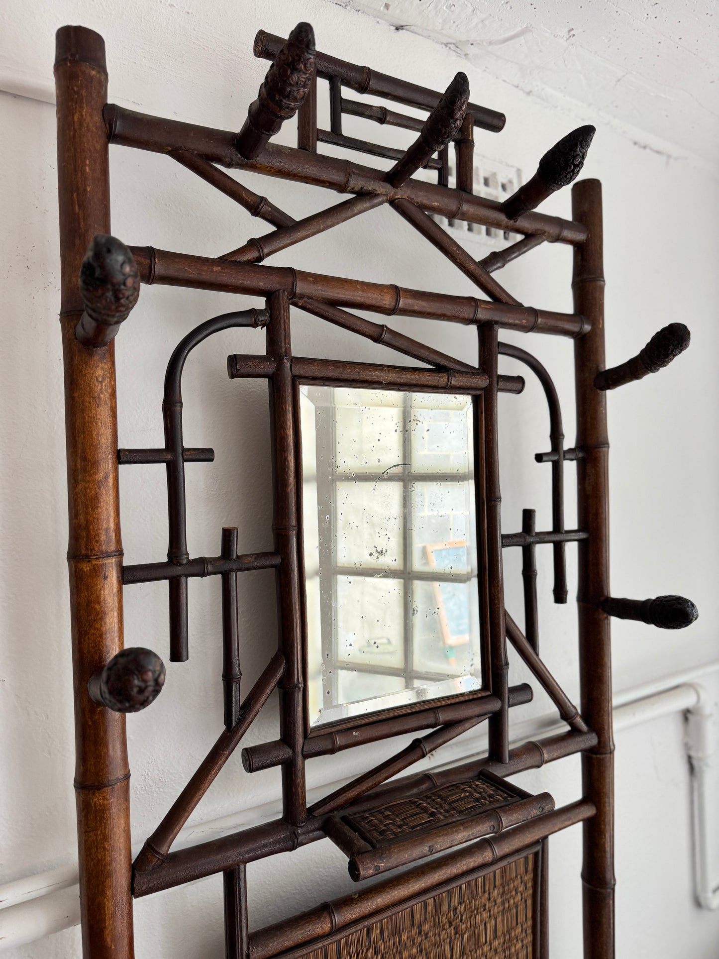Antique French bamboo hall and umbrella stand
