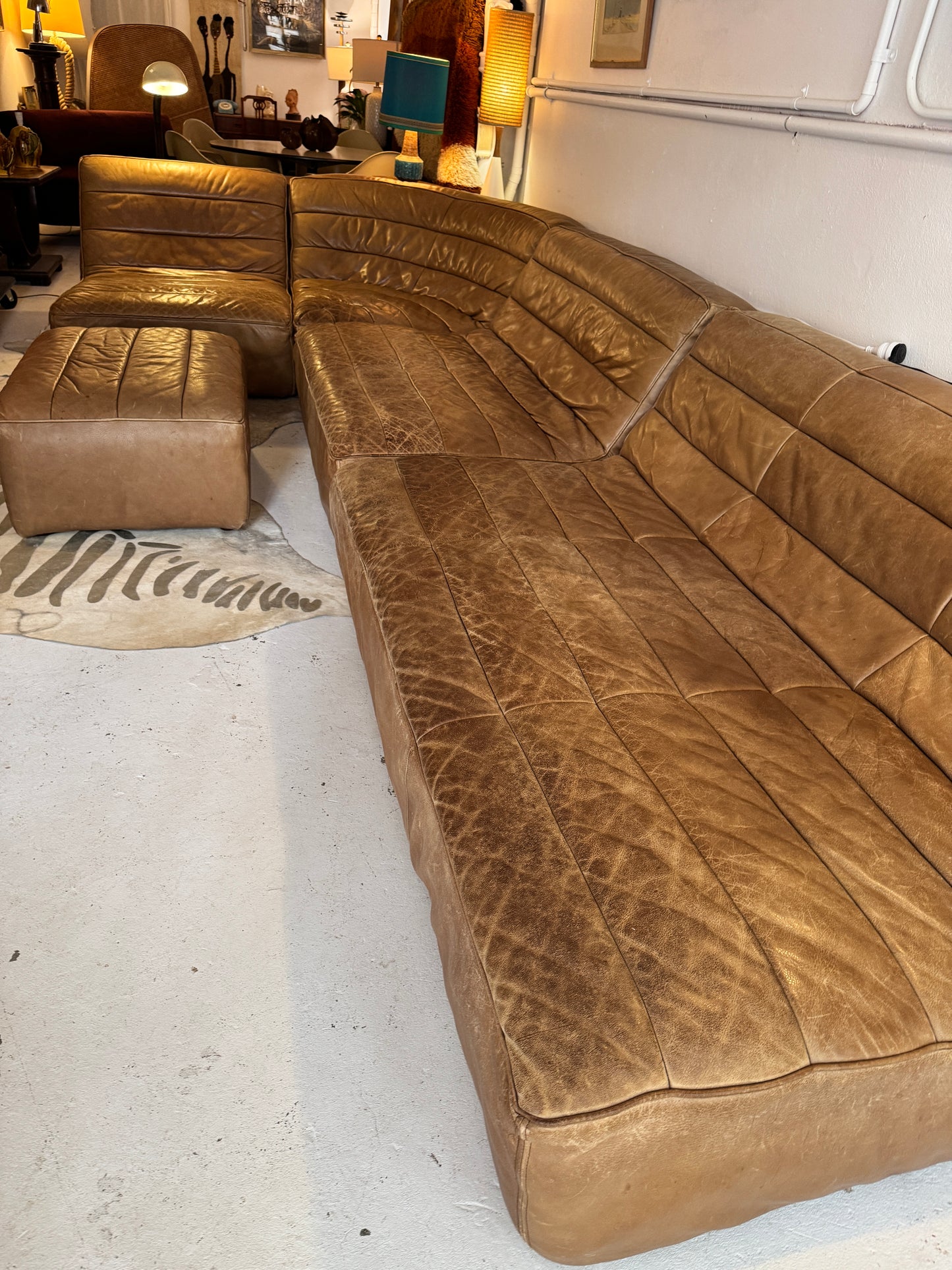 Timothy Oulton Modular Leather Lounge Suite – 4 Piece with Ottoman