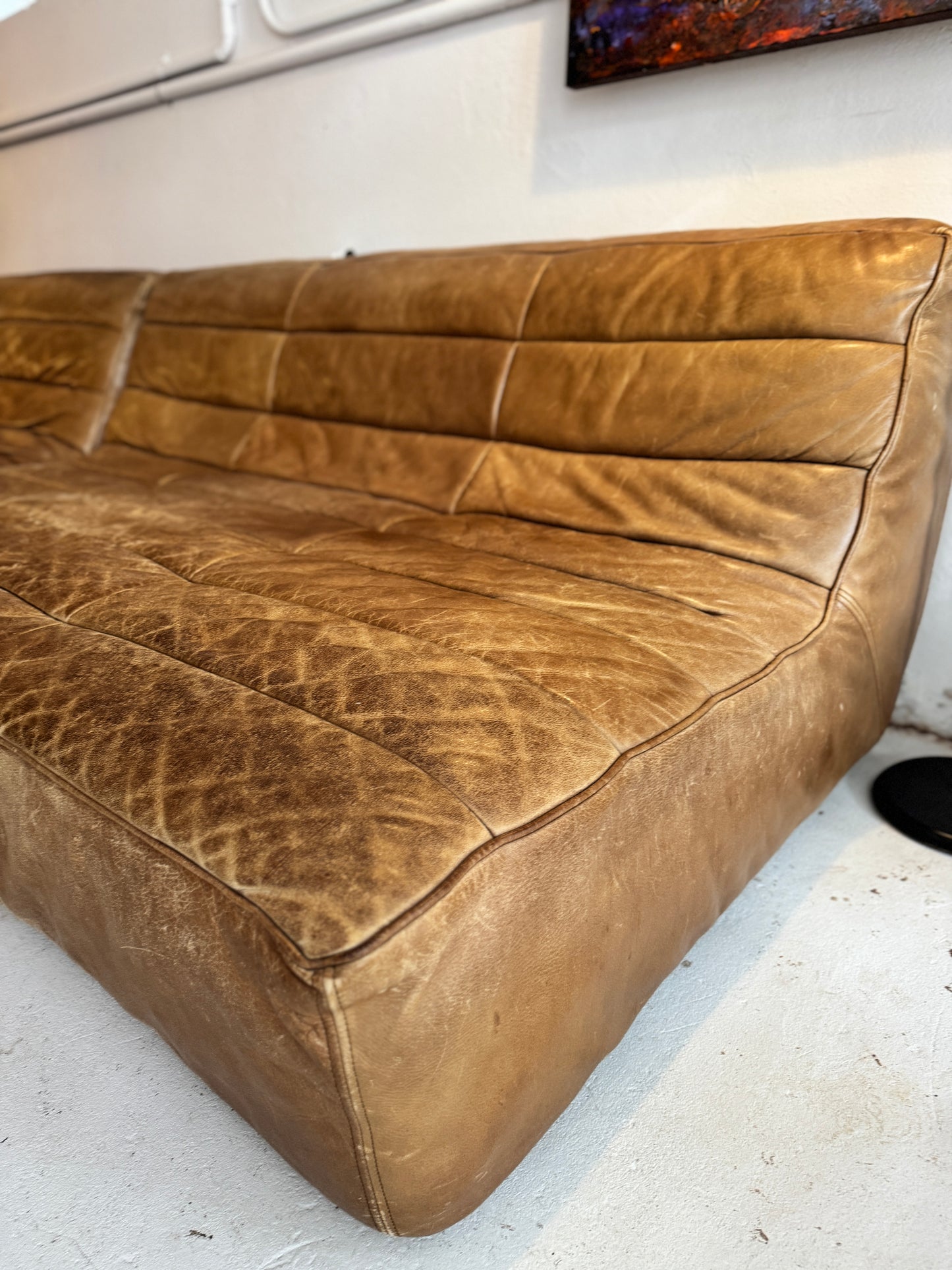 Timothy Oulton Modular Leather Lounge Suite – 4 Piece with Ottoman