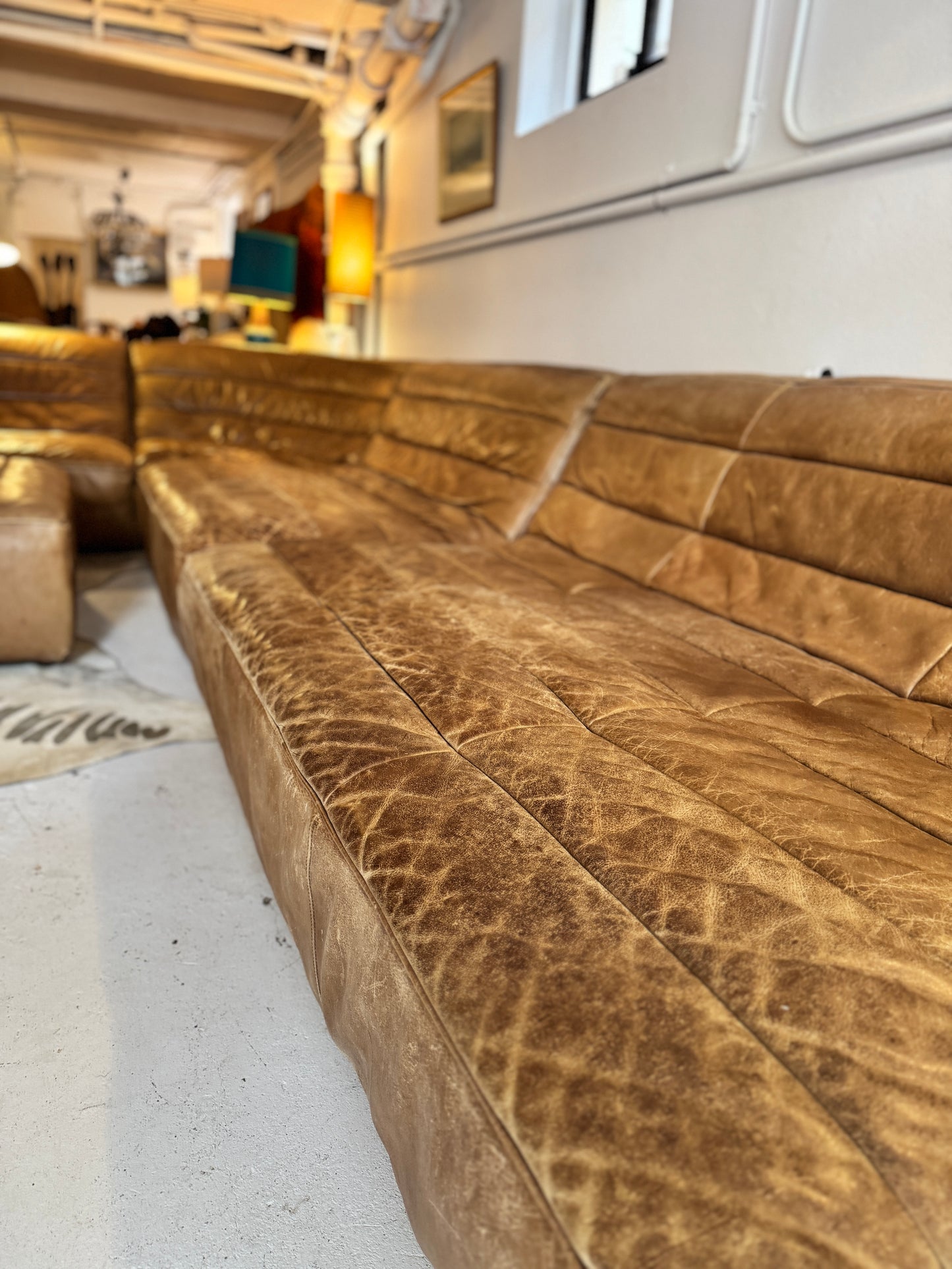 Timothy Oulton Modular Leather Lounge Suite – 4 Piece with Ottoman