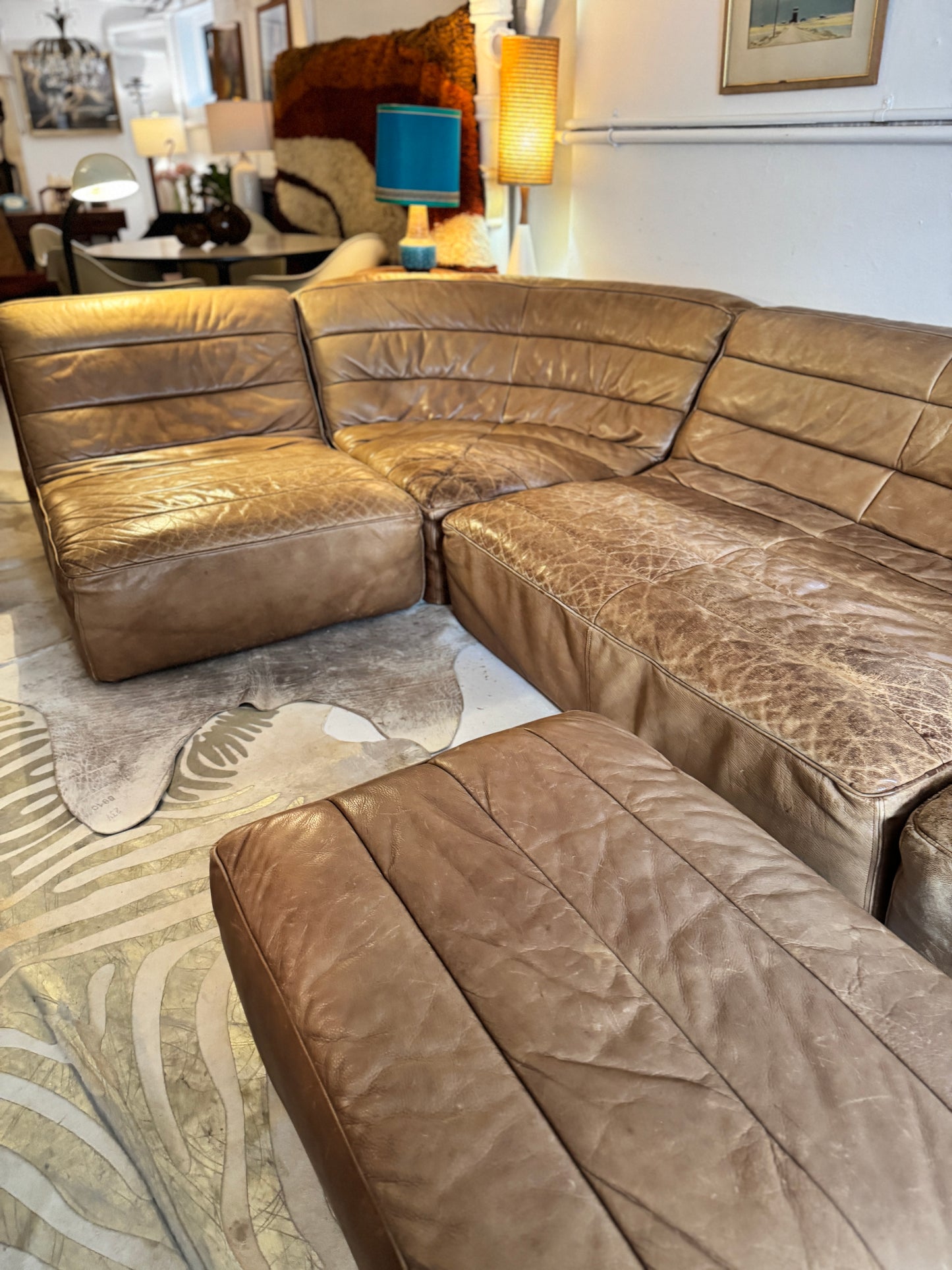 Timothy Oulton Modular Leather Lounge Suite – 4 Piece with Ottoman