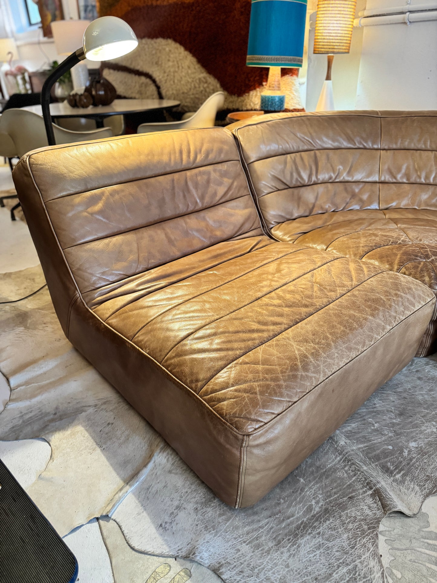Timothy Oulton Modular Leather Lounge Suite – 4 Piece with Ottoman