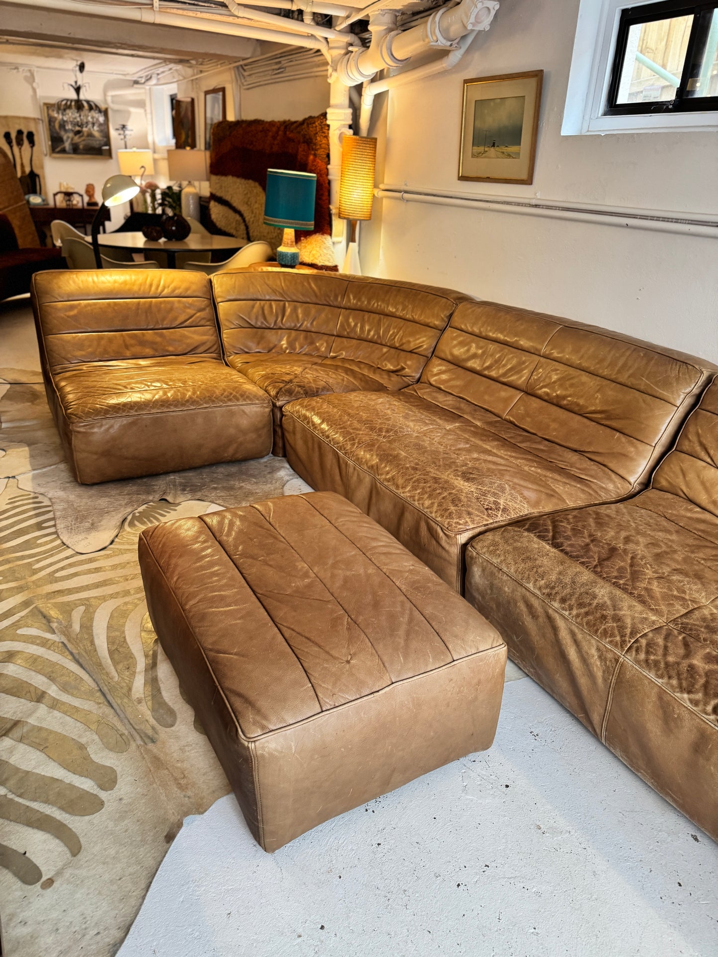 Timothy Oulton Modular Leather Lounge Suite – 4 Piece with Ottoman