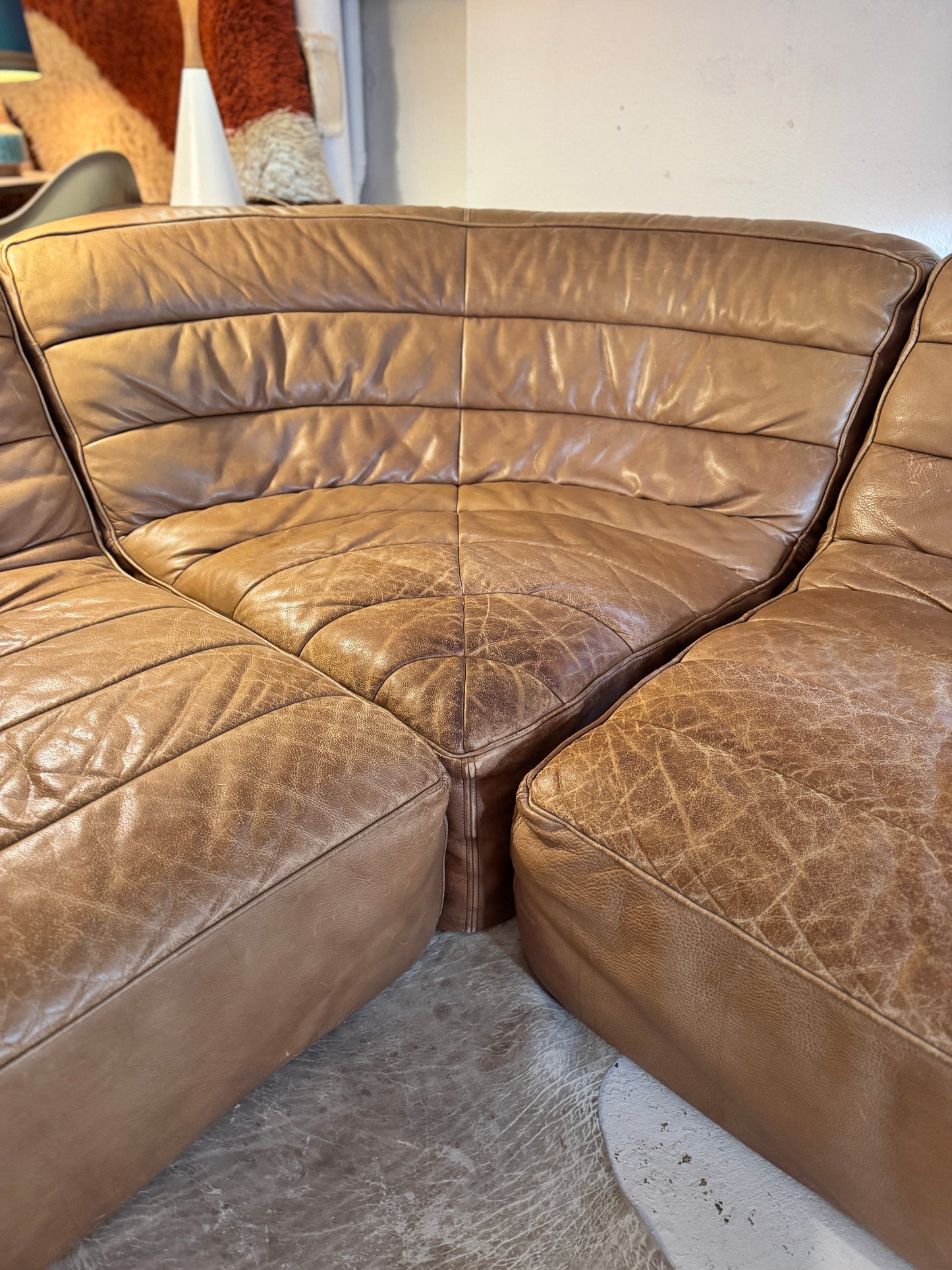 Timothy Oulton Modular Leather Lounge Suite – 4 Piece with Ottoman
