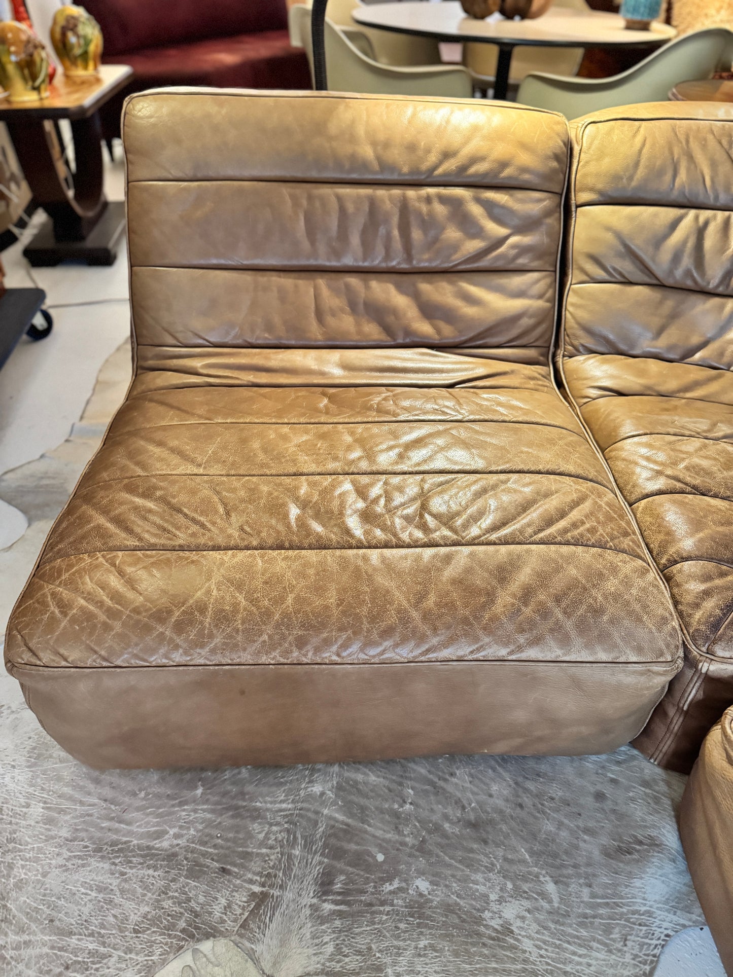 Timothy Oulton Modular Leather Lounge Suite – 4 Piece with Ottoman