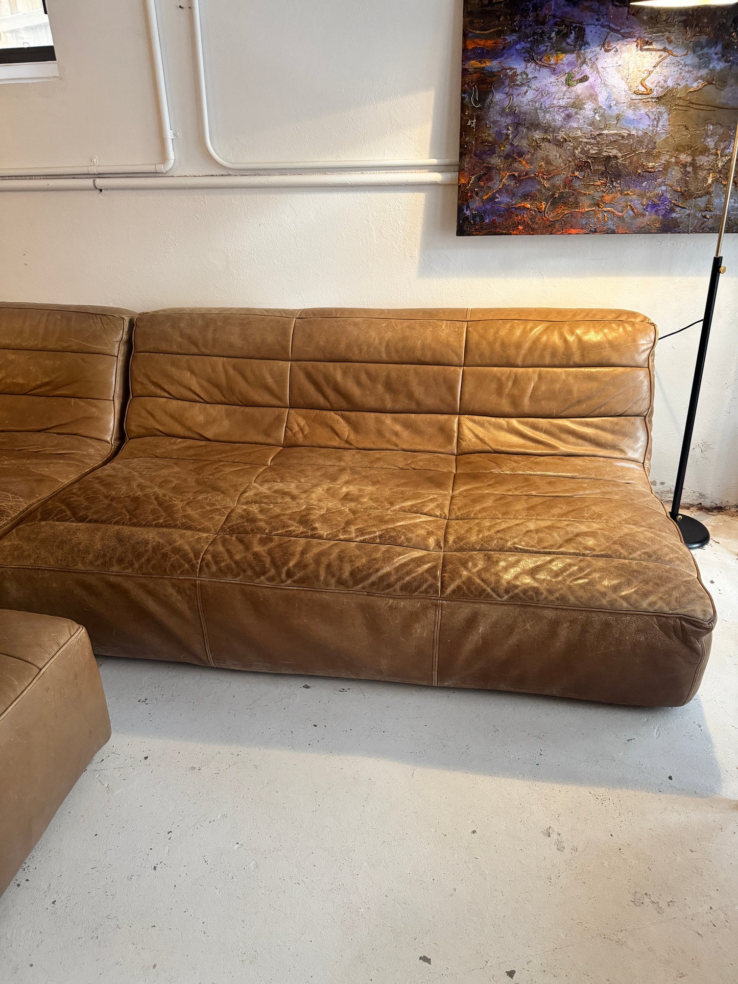 Timothy Oulton Modular Leather Lounge Suite – 4 Piece with Ottoman