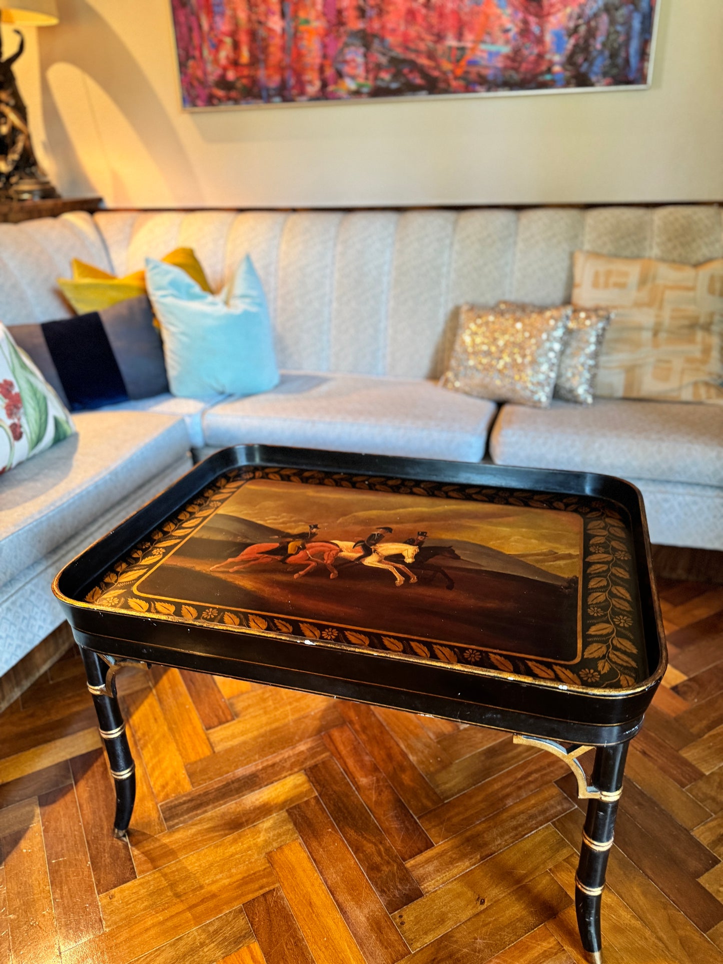 Regency style faux bamboo ebonised wood table