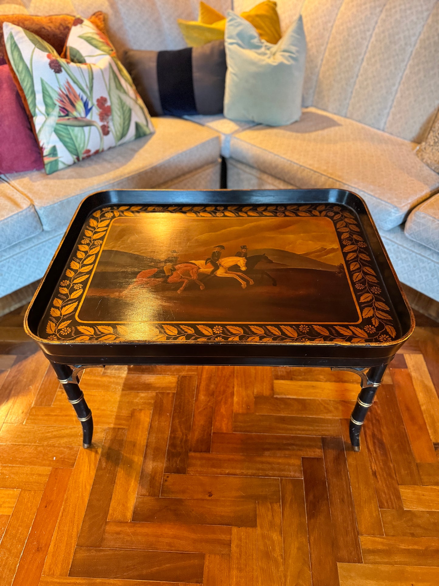 Regency style faux bamboo ebonised wood table