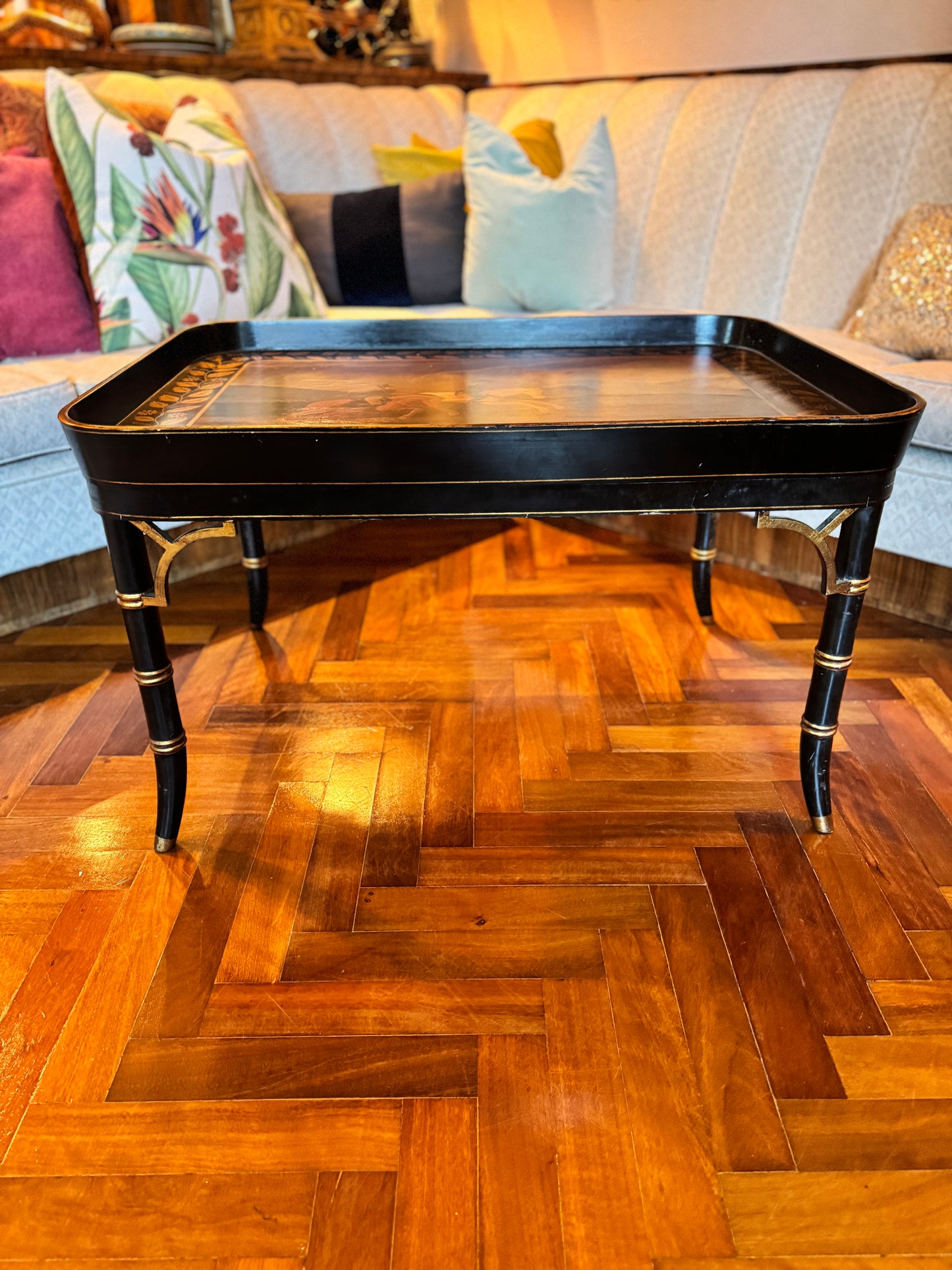 Regency style faux bamboo ebonised wood table