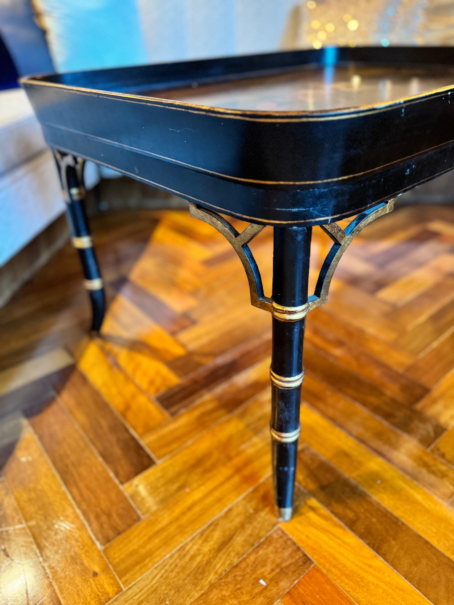 Regency style faux bamboo ebonised wood table