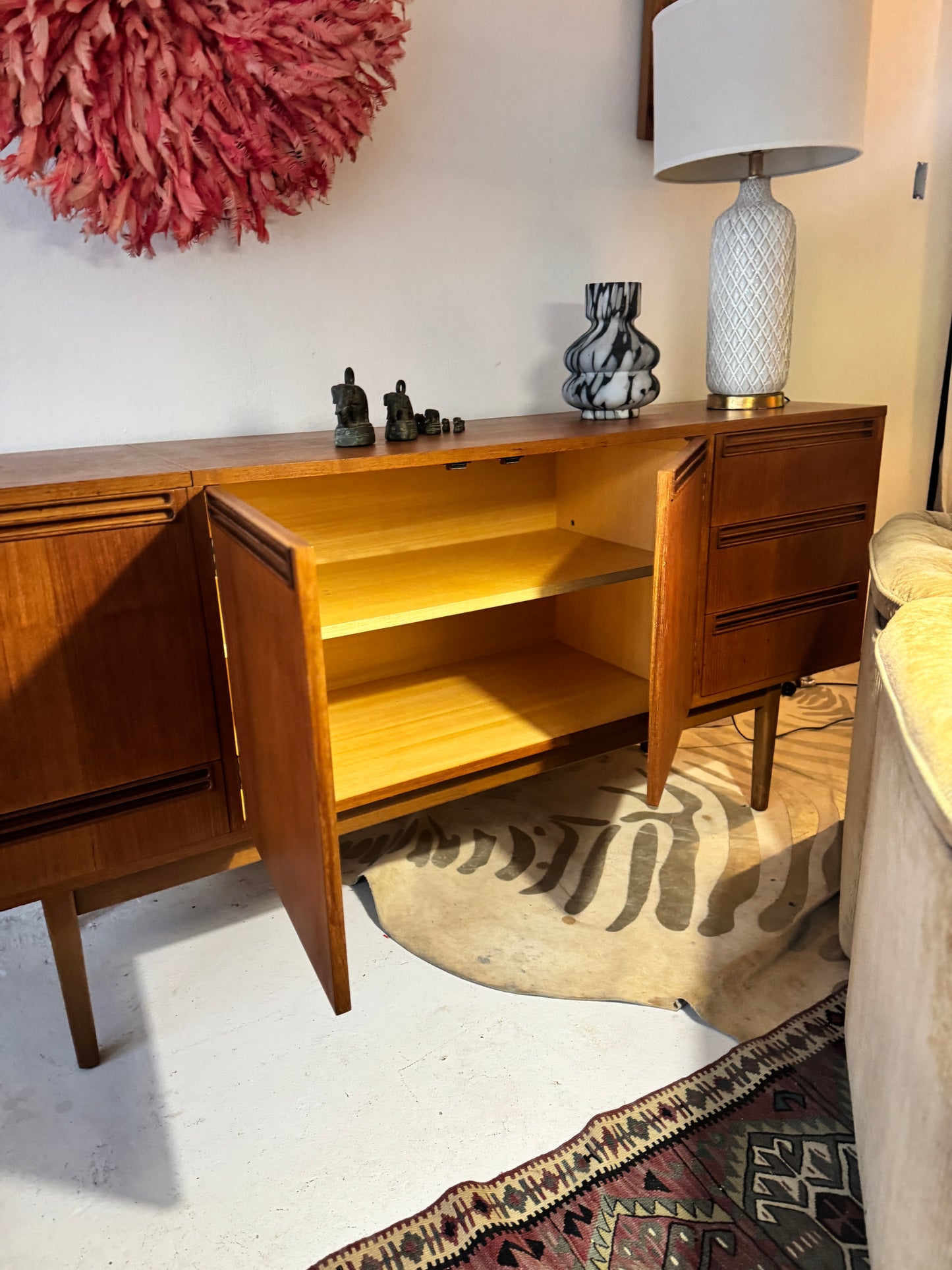 Wrightbilt Mid-Century Sideboard with Flip-Top Cocktail Cabinet, 1960s