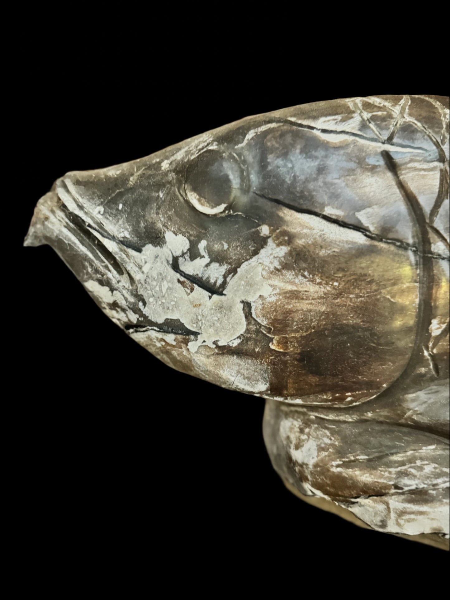 Hand carved petrified wood fish sculpture