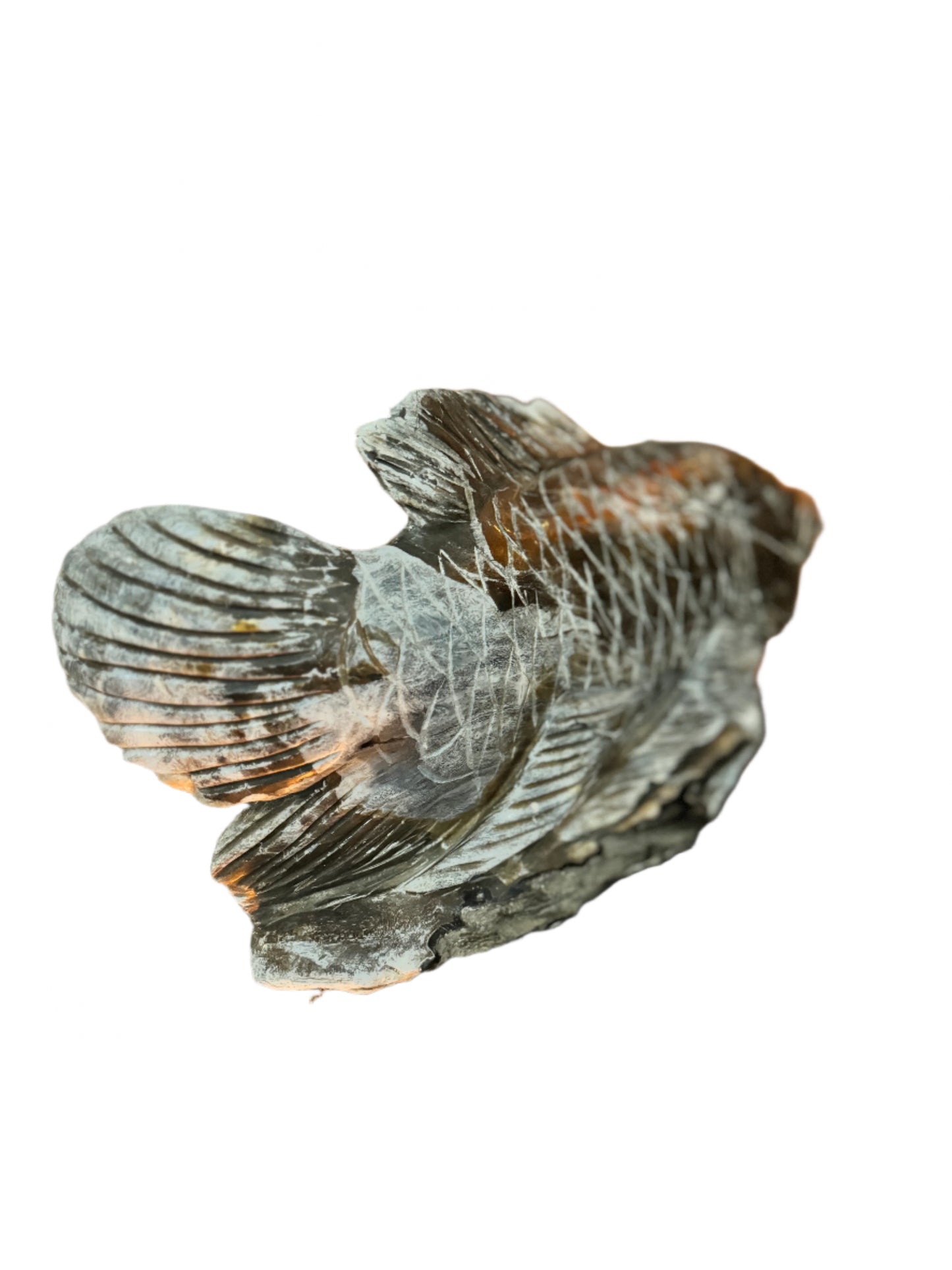 Hand carved petrified wood fish sculpture