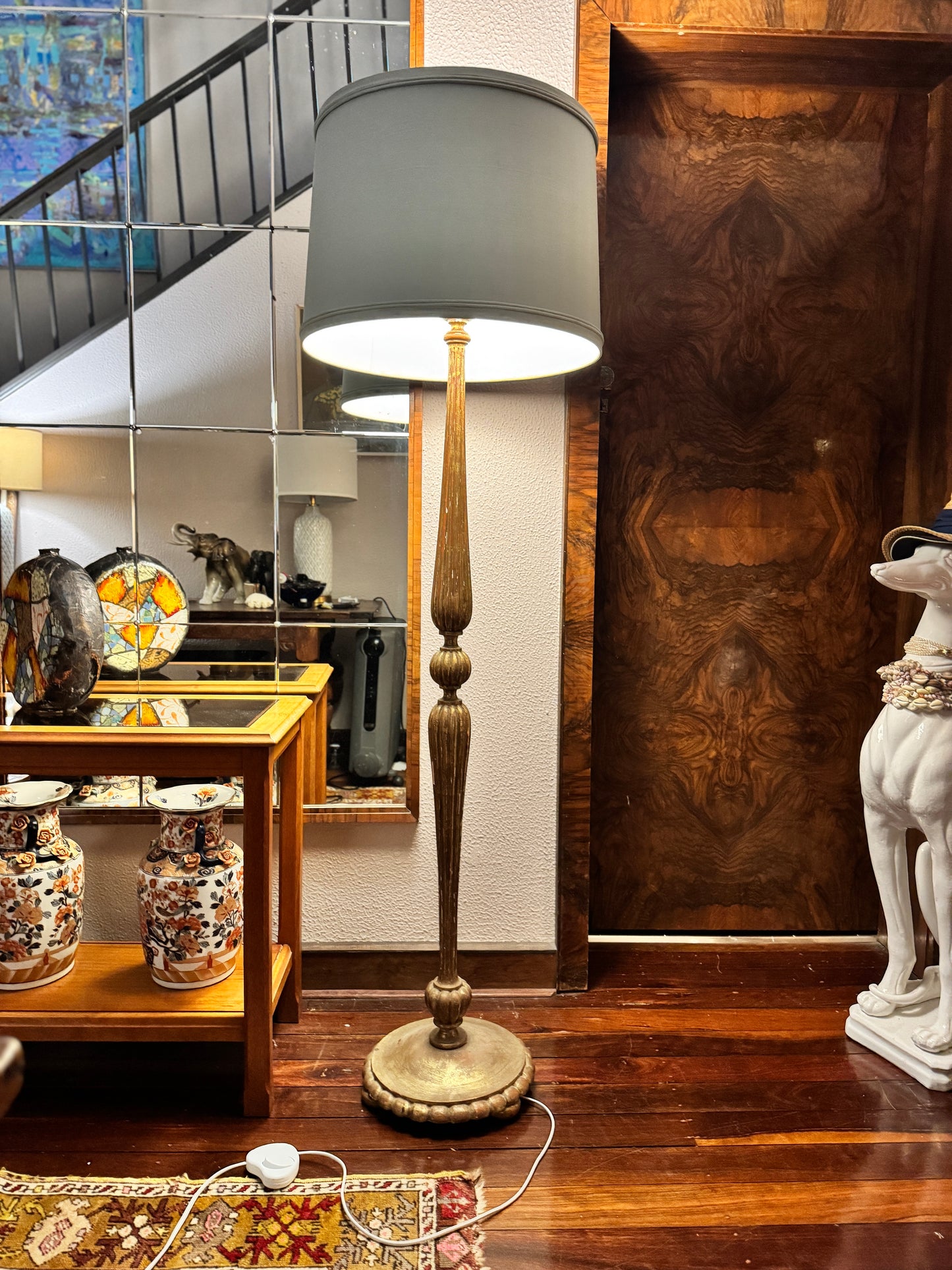 19th Century French hand carved gilt wood floor lamp