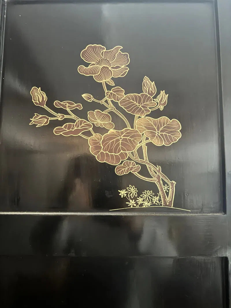 Chinese export 6 panel lacquer and semi precious stone coromandel