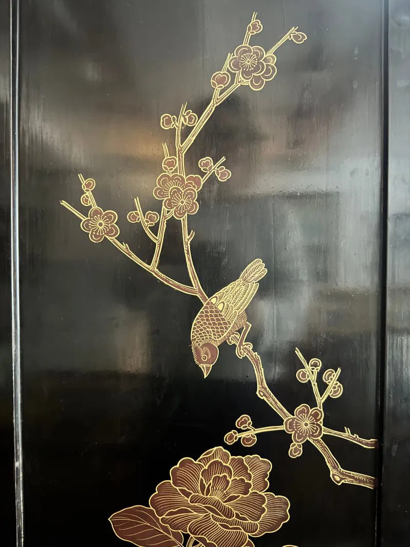 Chinese export 6 panel lacquer and semi precious stone coromandel