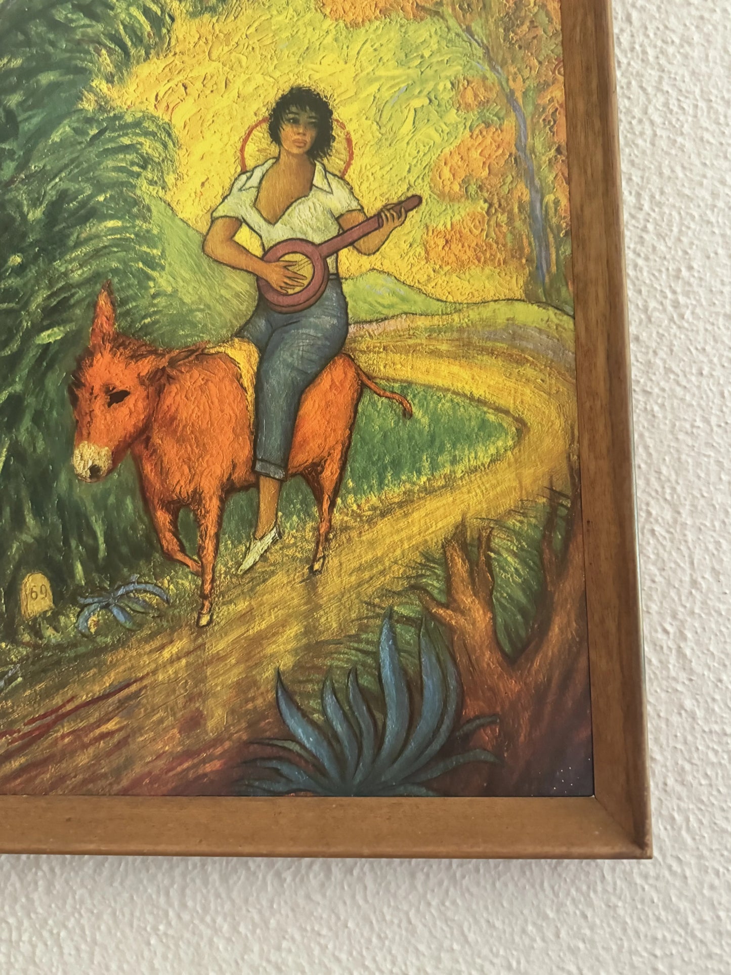 Rare Girl on Donkey vintage print by S RAJKO IN ORIGINAL FRAME