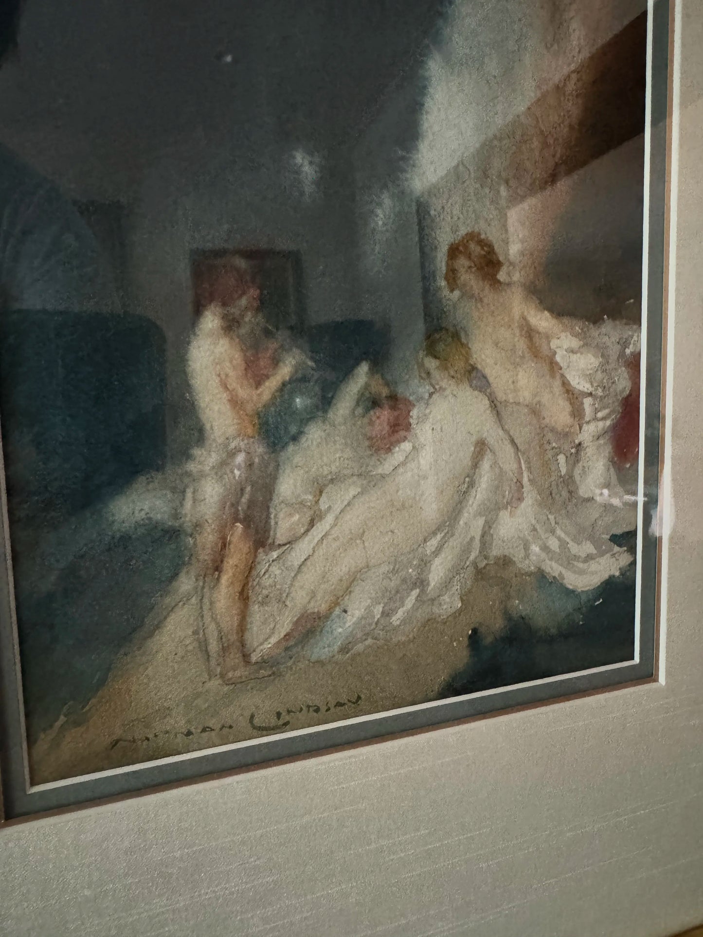 Original Norman Lindsay watercolour painting, The Flute Player