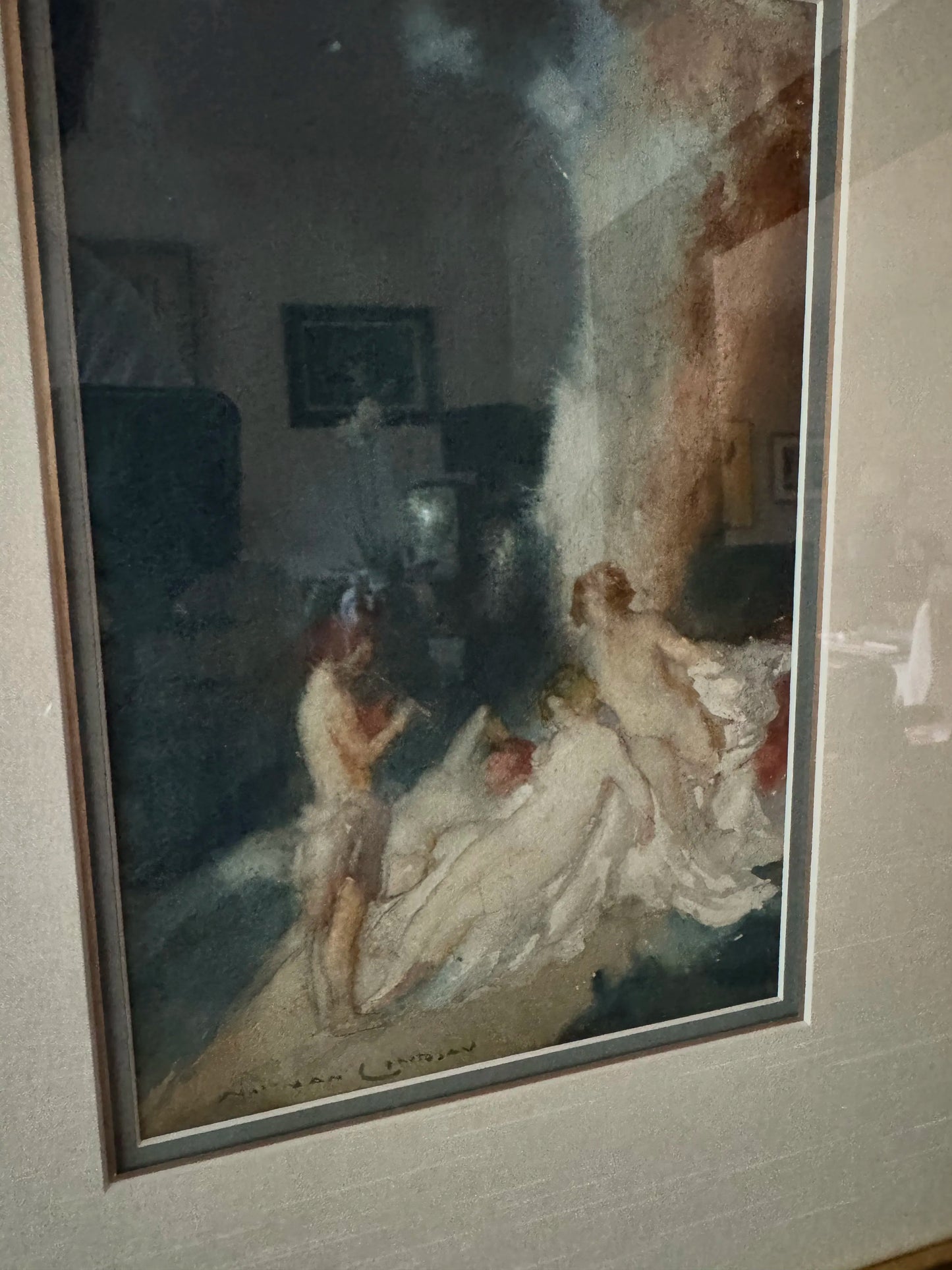 Original Norman Lindsay watercolour painting, The Flute Player