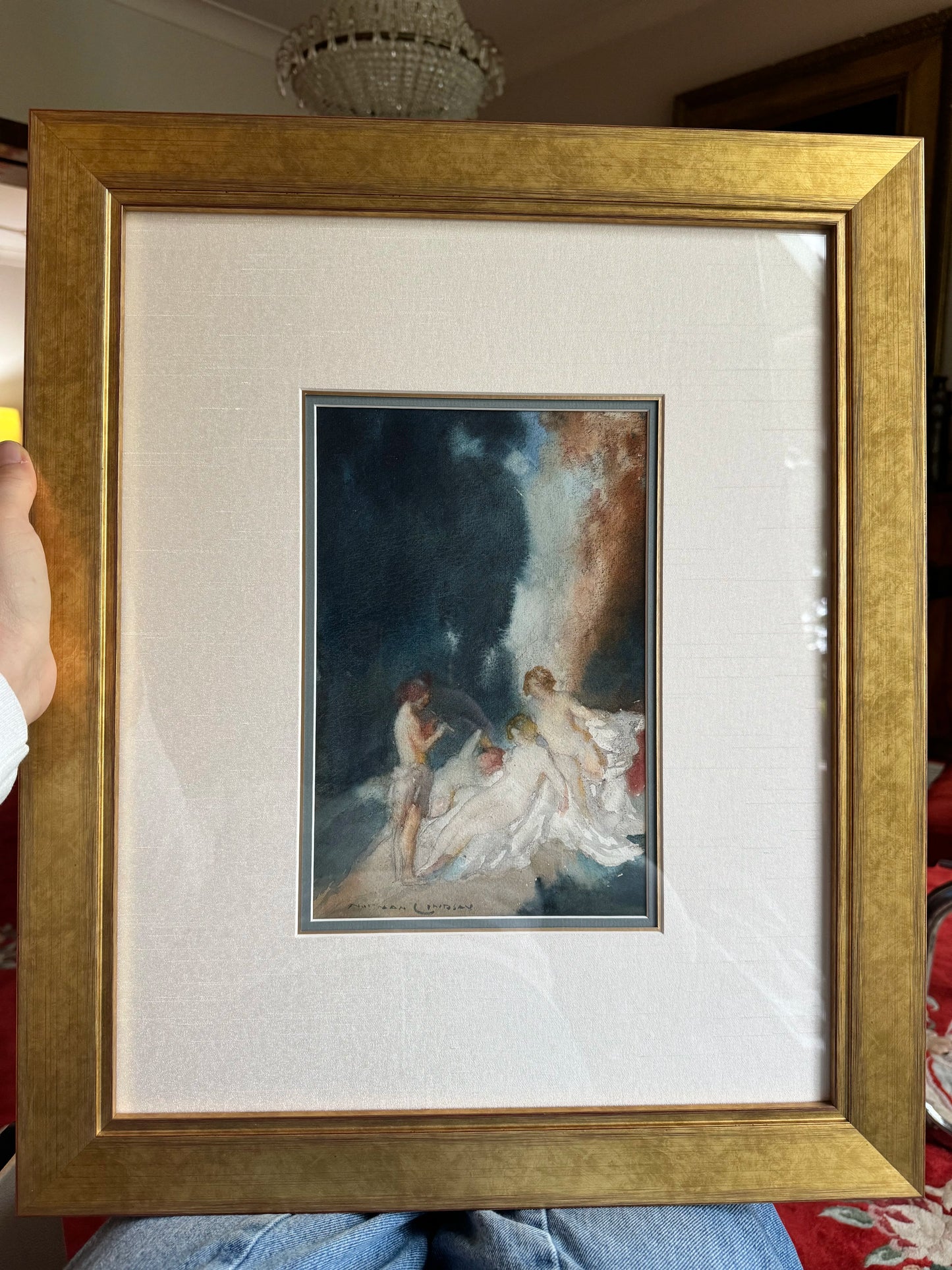 Original Norman Lindsay watercolour painting, The Flute Player
