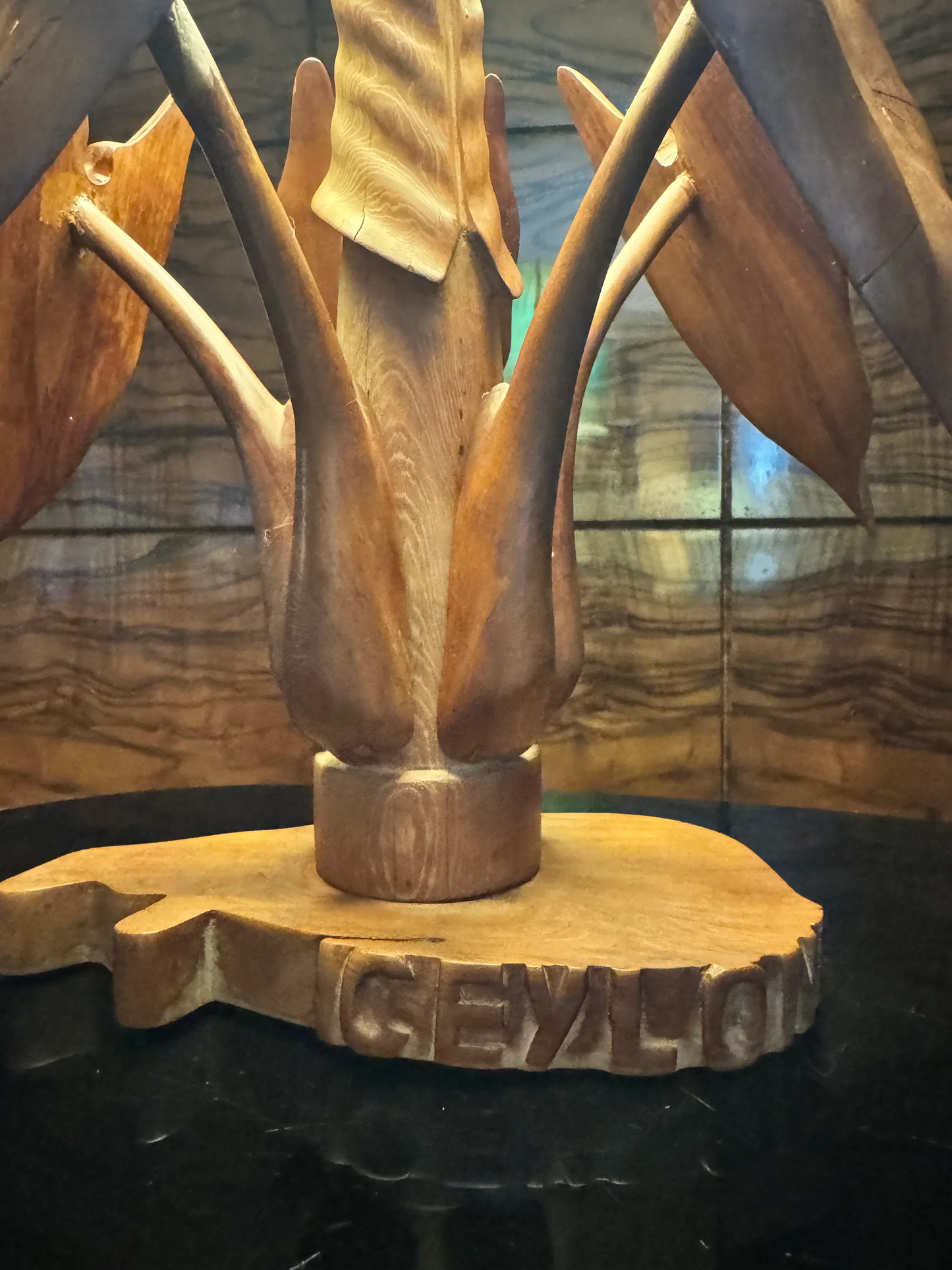 Vintage hand carved table lamp, Made in Ceylon